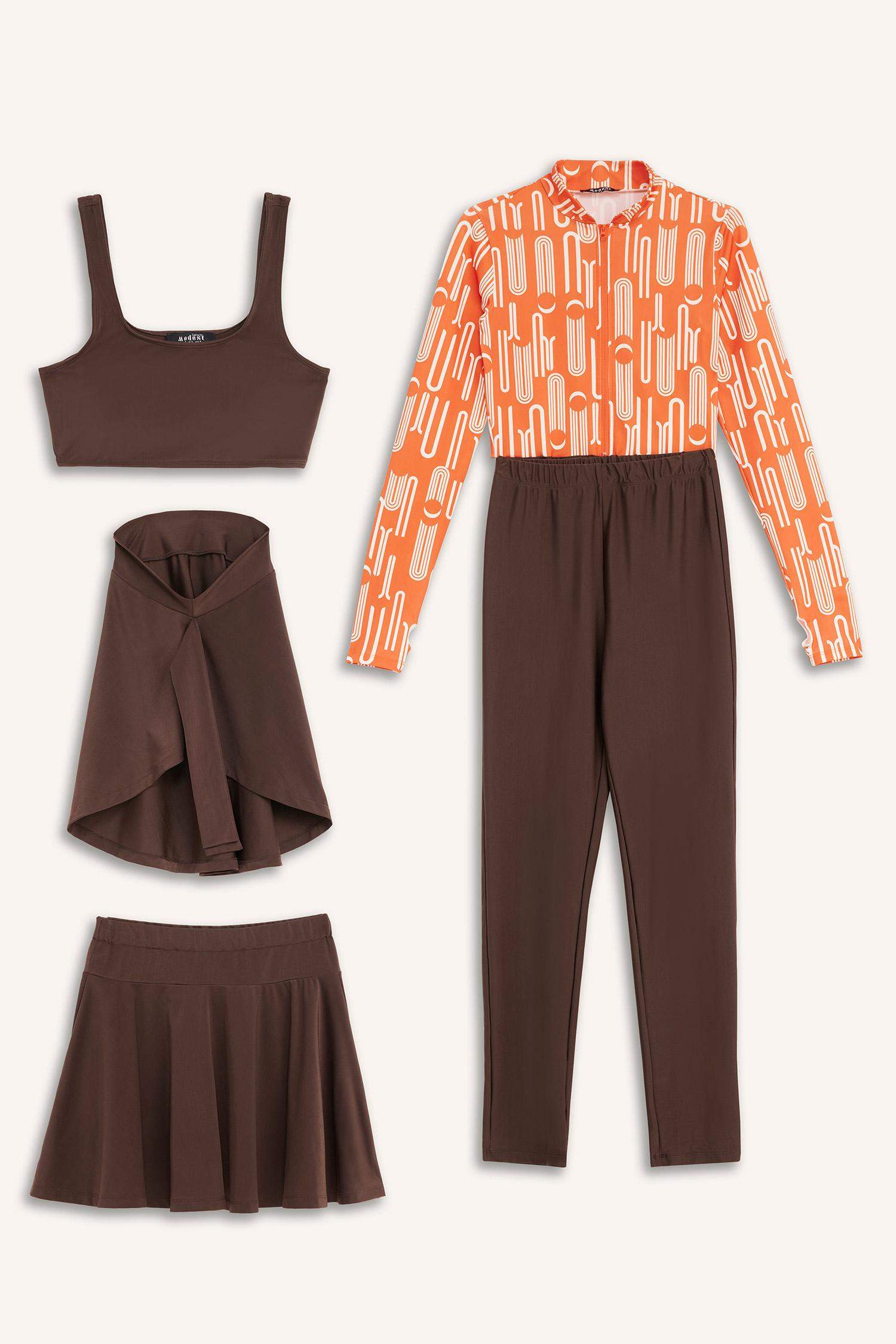 Regular Fit Baskılı Hızlı Kuruyan Su İtici 5'li Burkini Takım