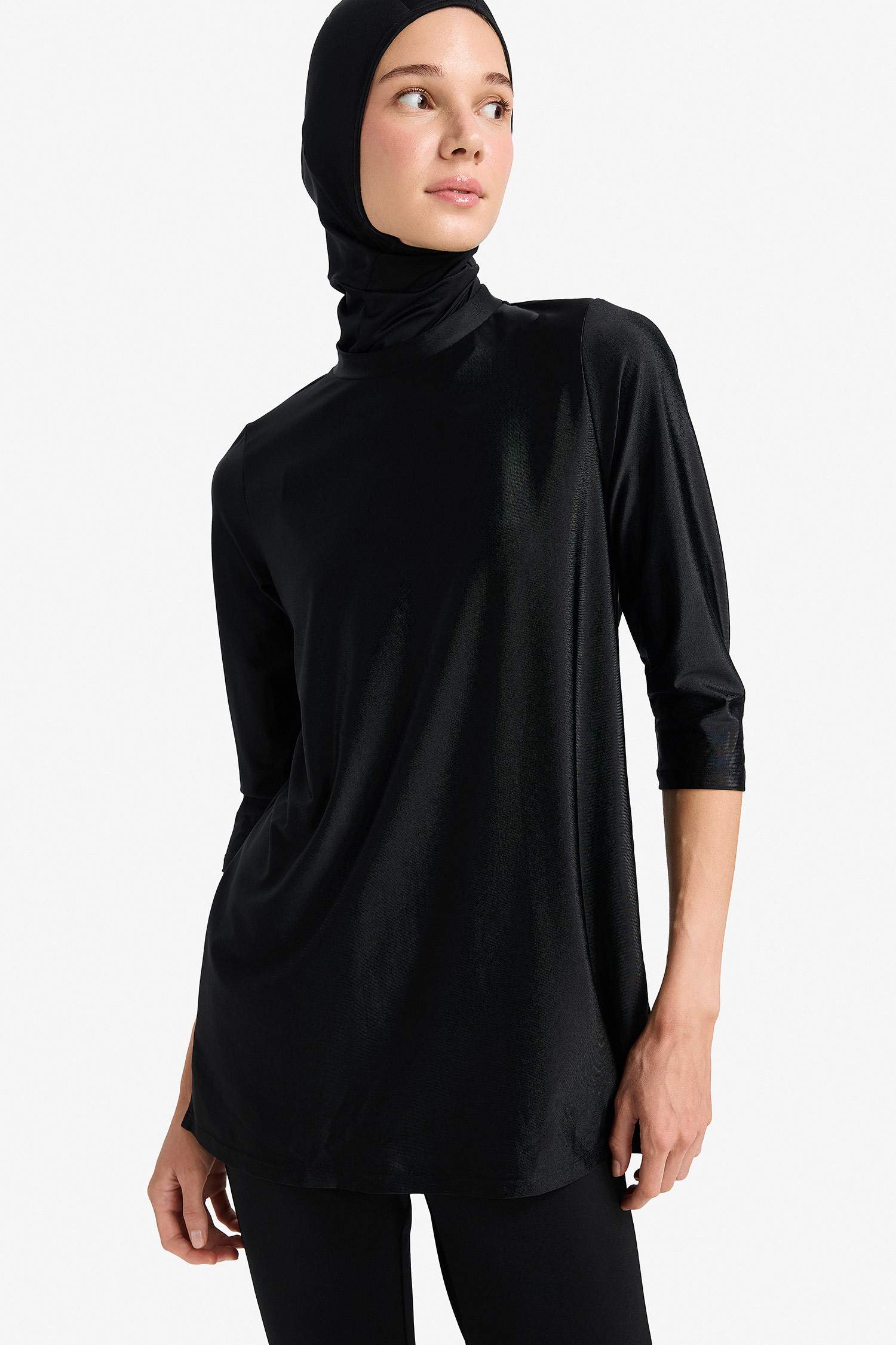 Regular Fit 4'lü Hızlı Kuruyan Burkini Tesettür Basic Düz Mayo Takım