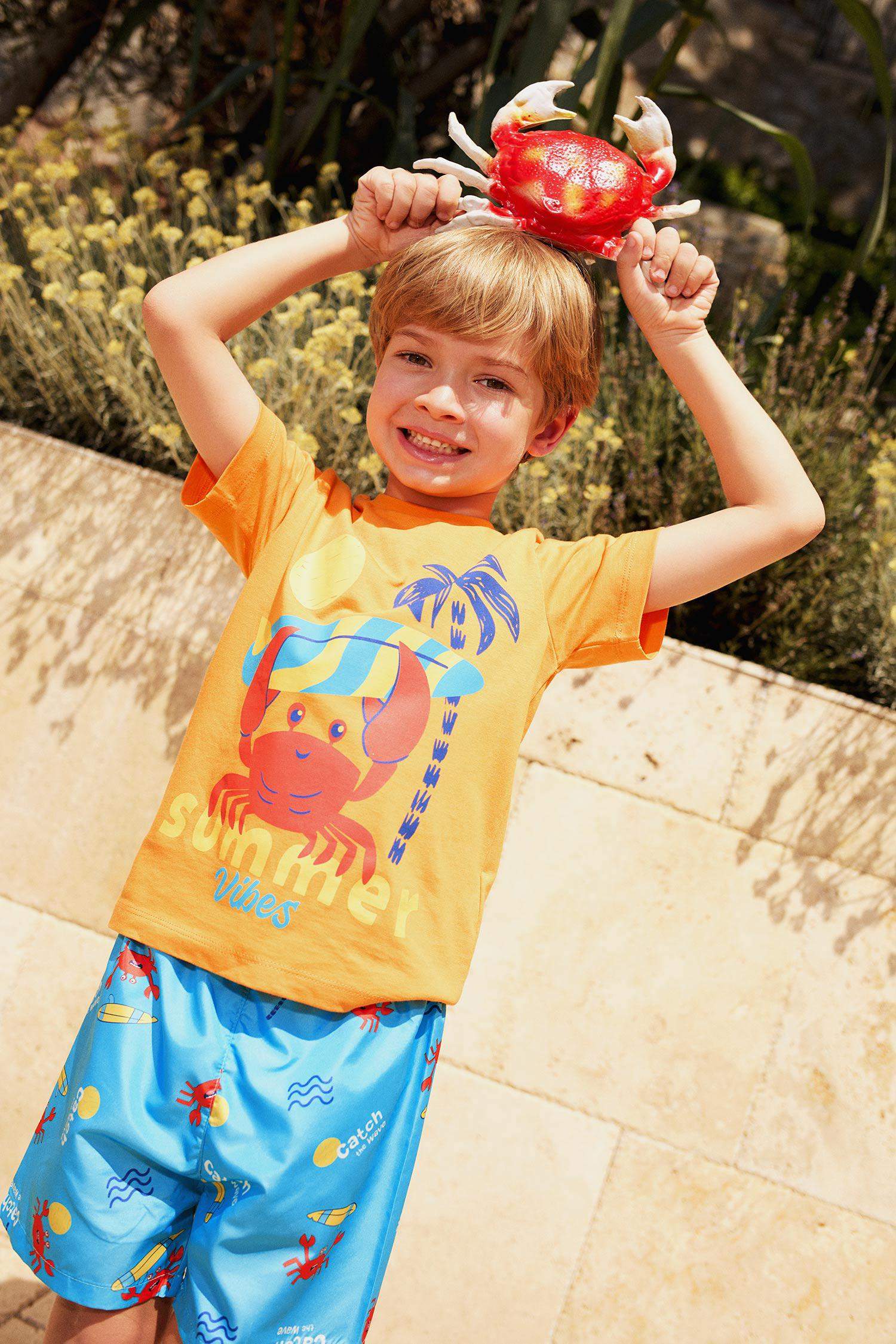 Baby Boy Crab Printed T-Shirt Swim Shorts 2 Piece Set