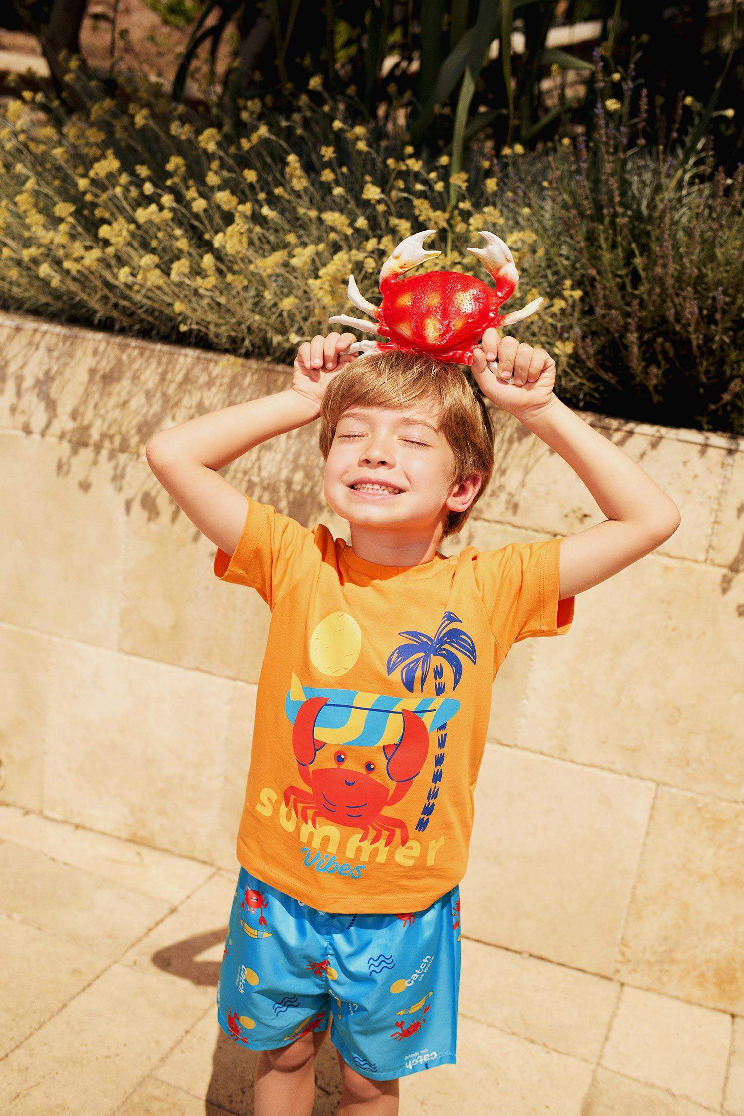 Baby Boy Crab Printed T-Shirt Swim Shorts 2 Piece Set