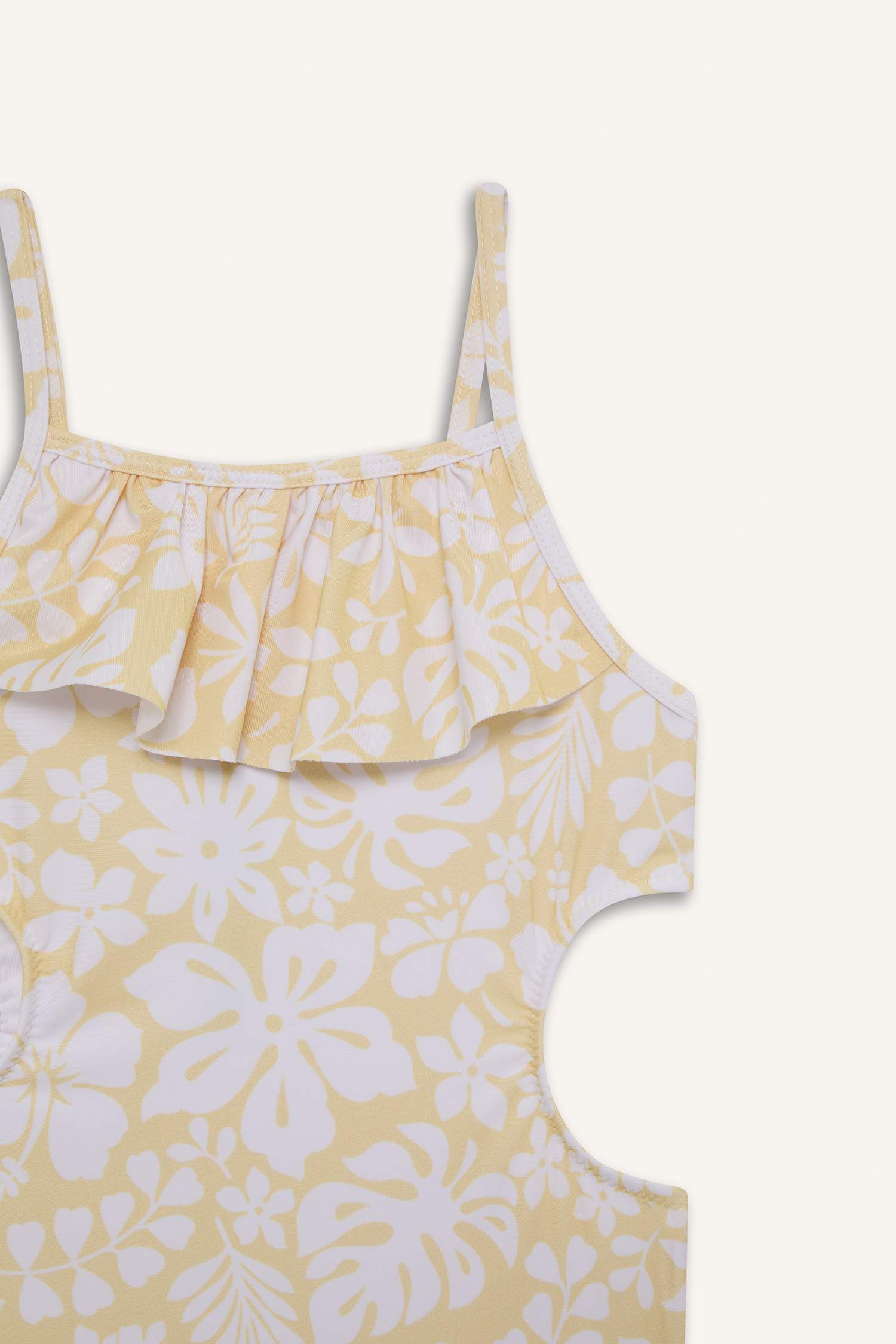 مايوه بناتي فلورال أصفر فاتح