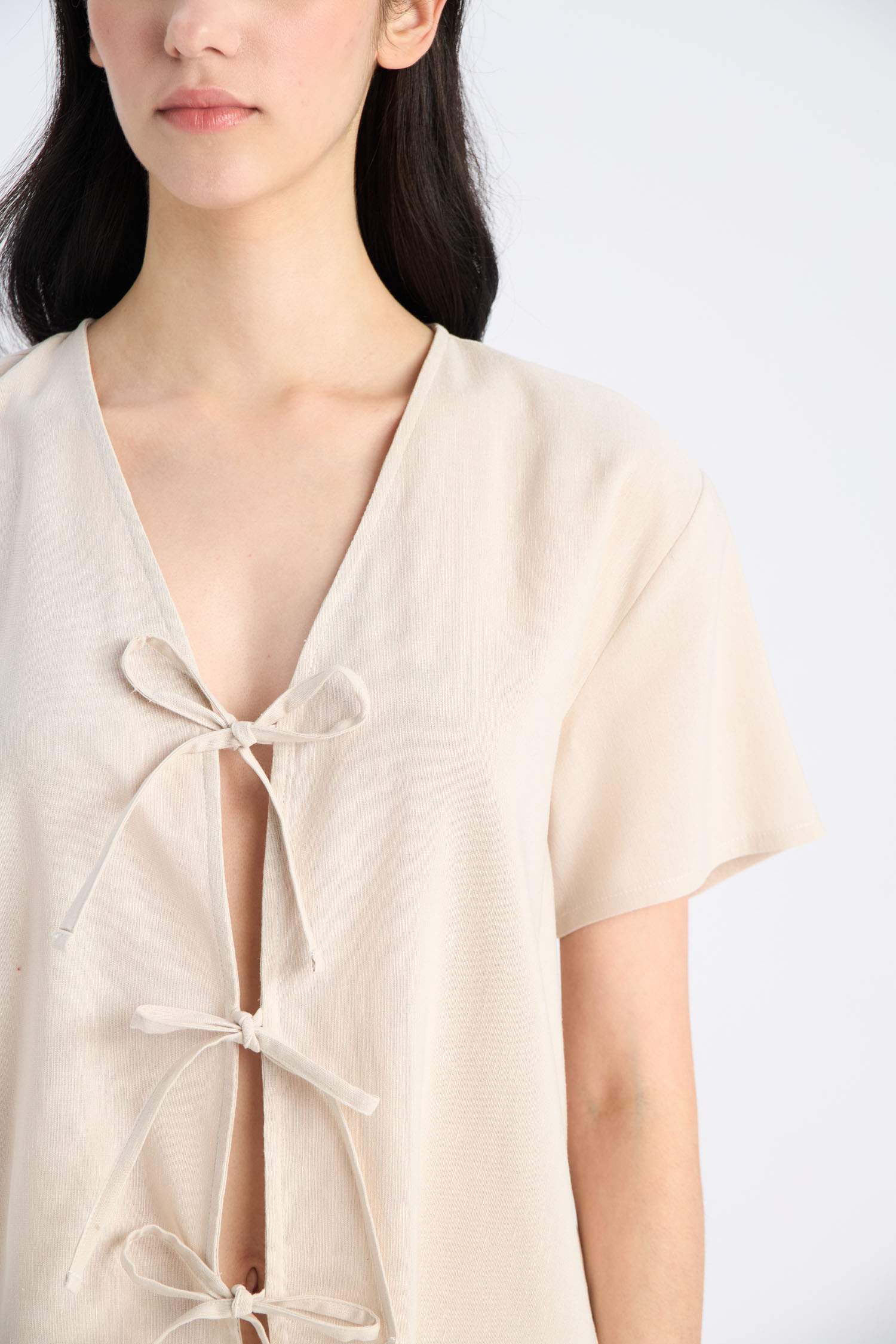 Pijama Takımı Keten Kısa Kollu Üst Beli Lastikli Alt-Fall in Love