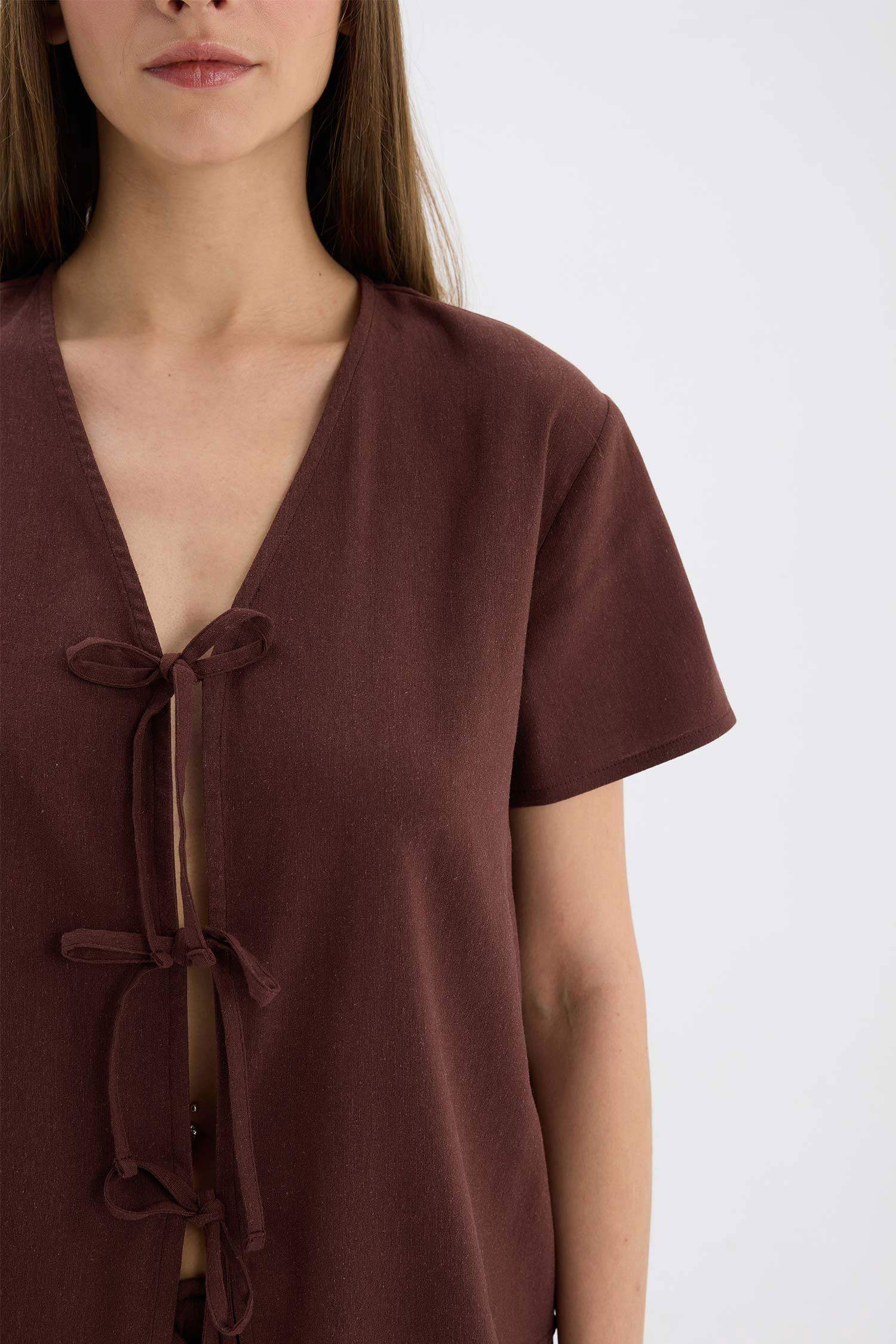 Fall in Love Linen Pajama Top Bottom 2 Piece Pajama Set