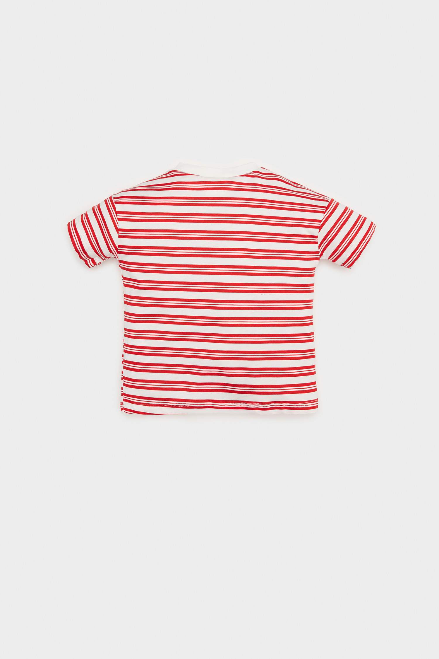 Erkek Bebek Bisiklet Yaka Çizgili Kısa Kollu Tişört