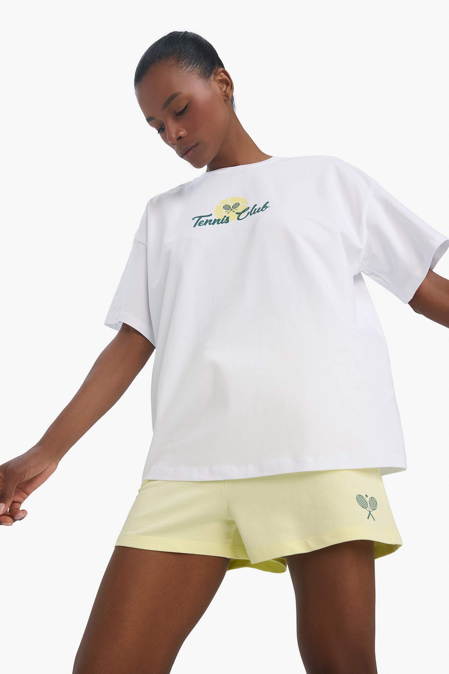 DeFactoFit Oversize Geniş Kalıp Bisiklet Yaka Sırt Baskılı Sporcu Kısa Kollu Tişört