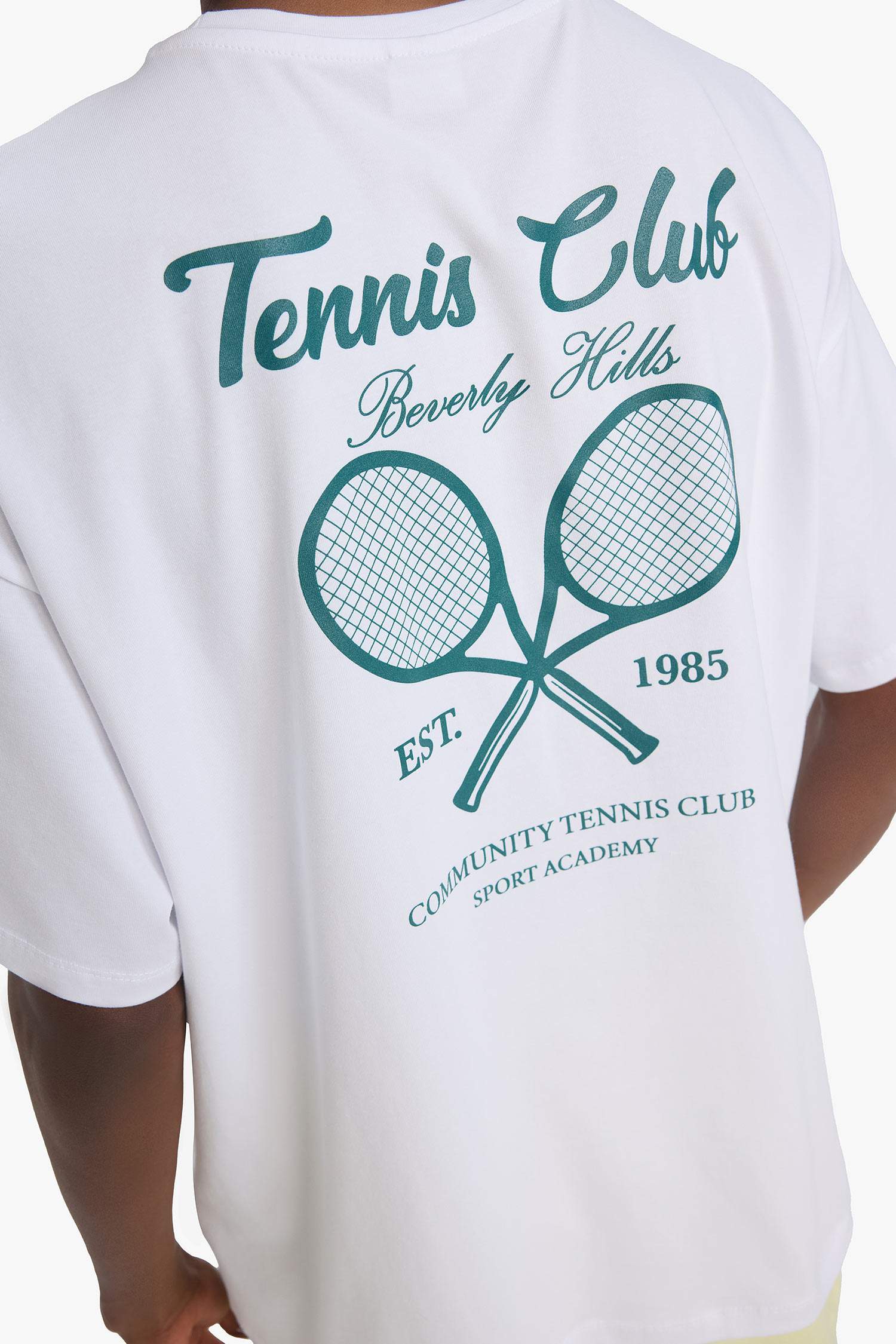 DeFactoFit Oversize Geniş Kalıp Bisiklet Yaka Sırt Baskılı Sporcu Kısa Kollu Tişört