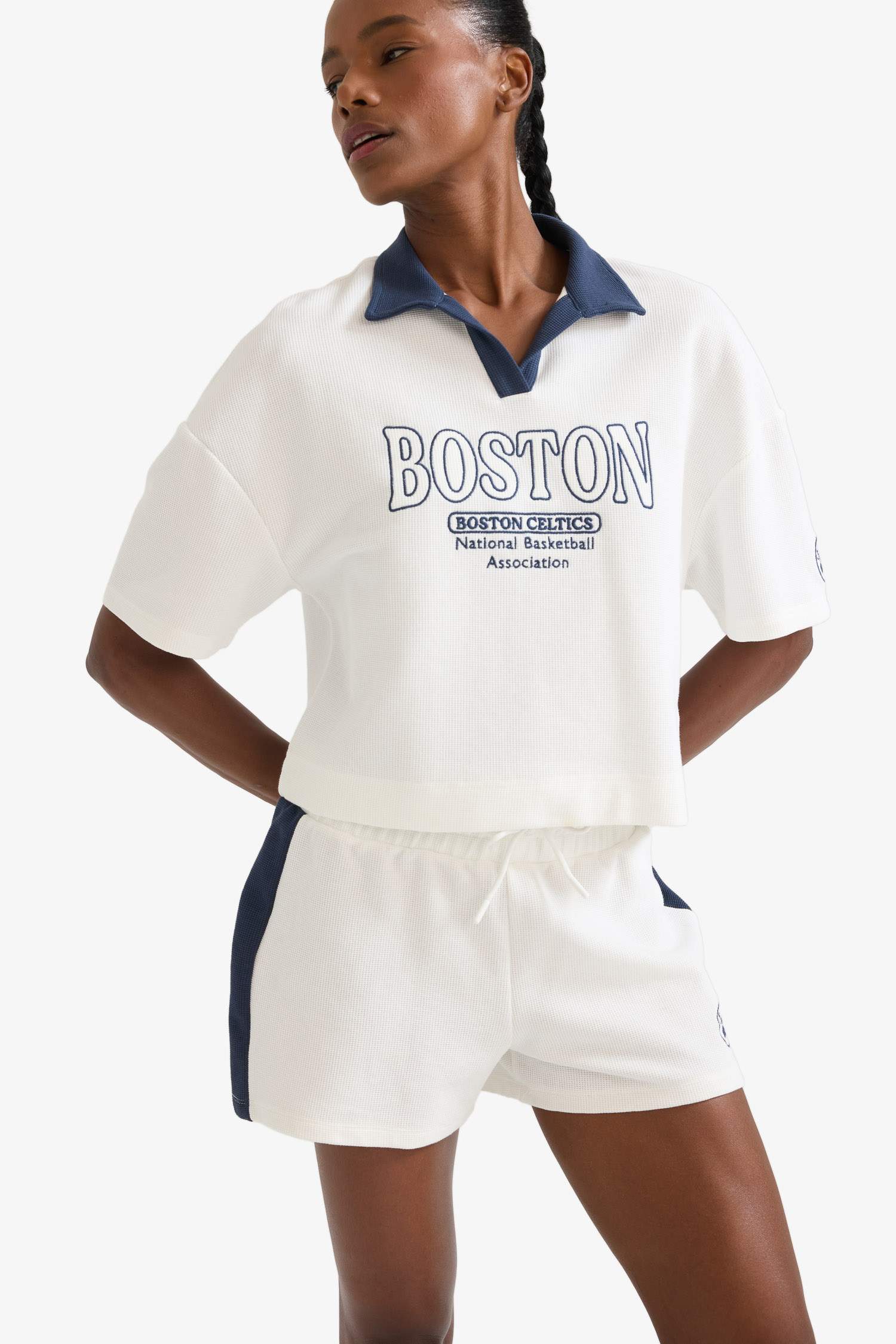 DeFactoFit NBA Boston Celtics Polo Yaka Waffle Kısa Kollu Tişört