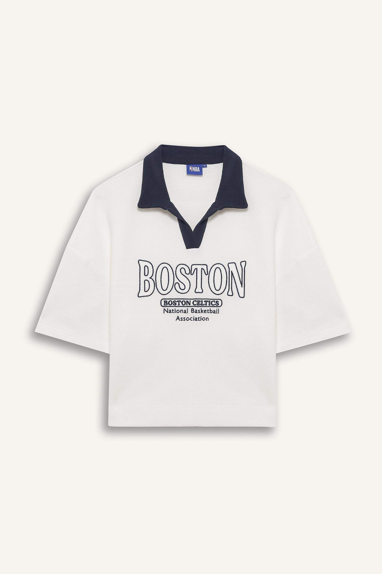 DeFactoFit NBA Boston Celtics Polo Yaka Waffle Kısa Kollu Tişört