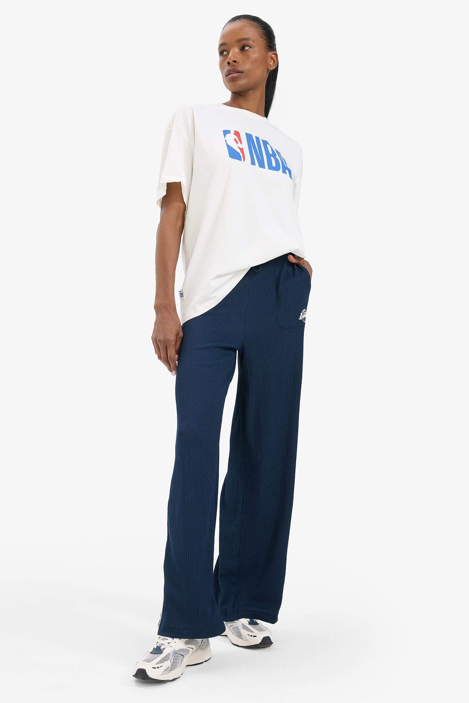 NBA Los Angeles Lakers Wide Leg Geniş Paça Çift Cepli Standart Boy Krinkıl İnce Pantolon