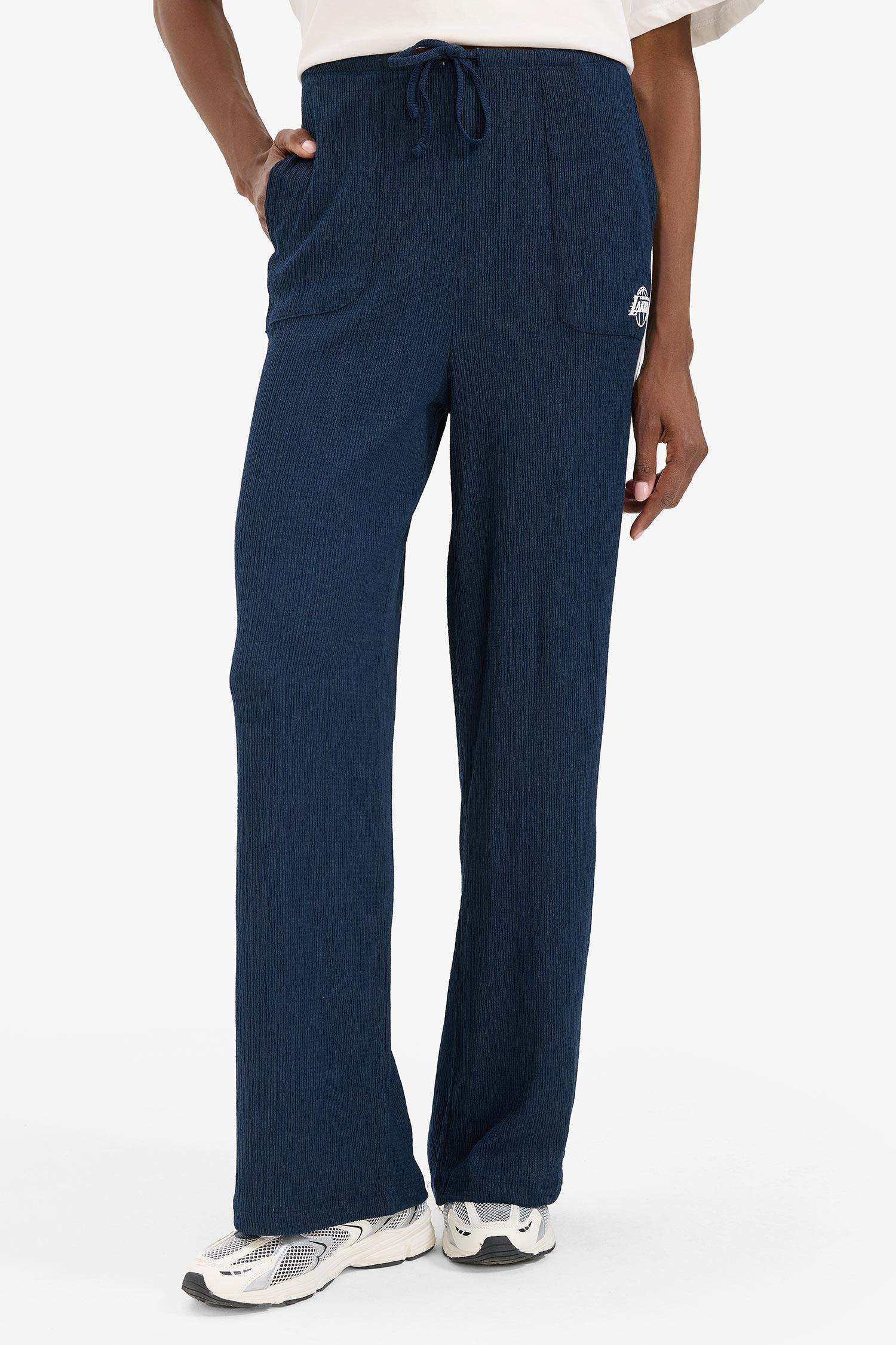 NBA Los Angeles Lakers Wide Leg Geniş Paça Çift Cepli Standart Boy Krinkıl İnce Pantolon