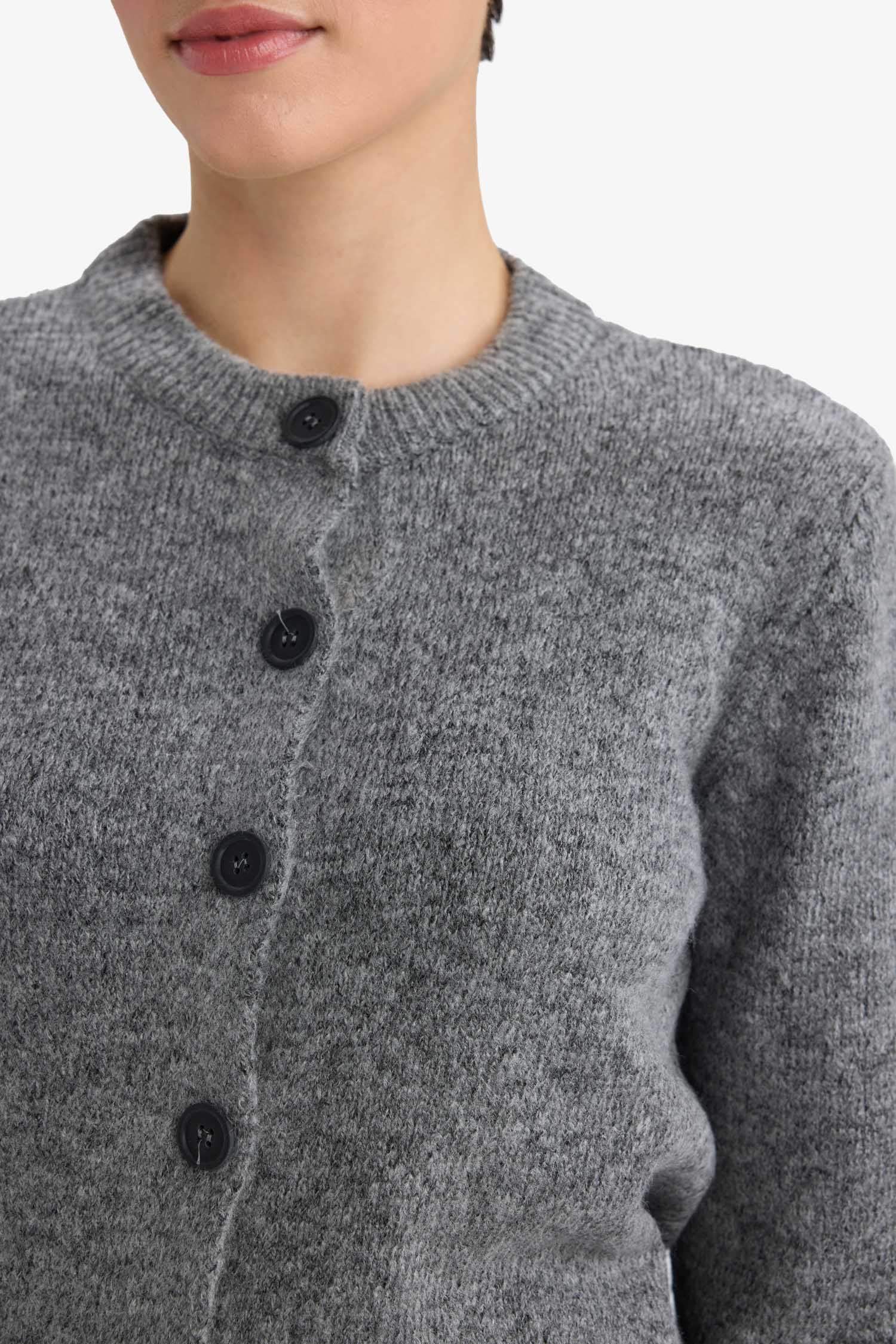 Regular Fit Bisiklet Yaka Basic Düz Düğmeli Soft Touch Yumuşak Triko Hırka