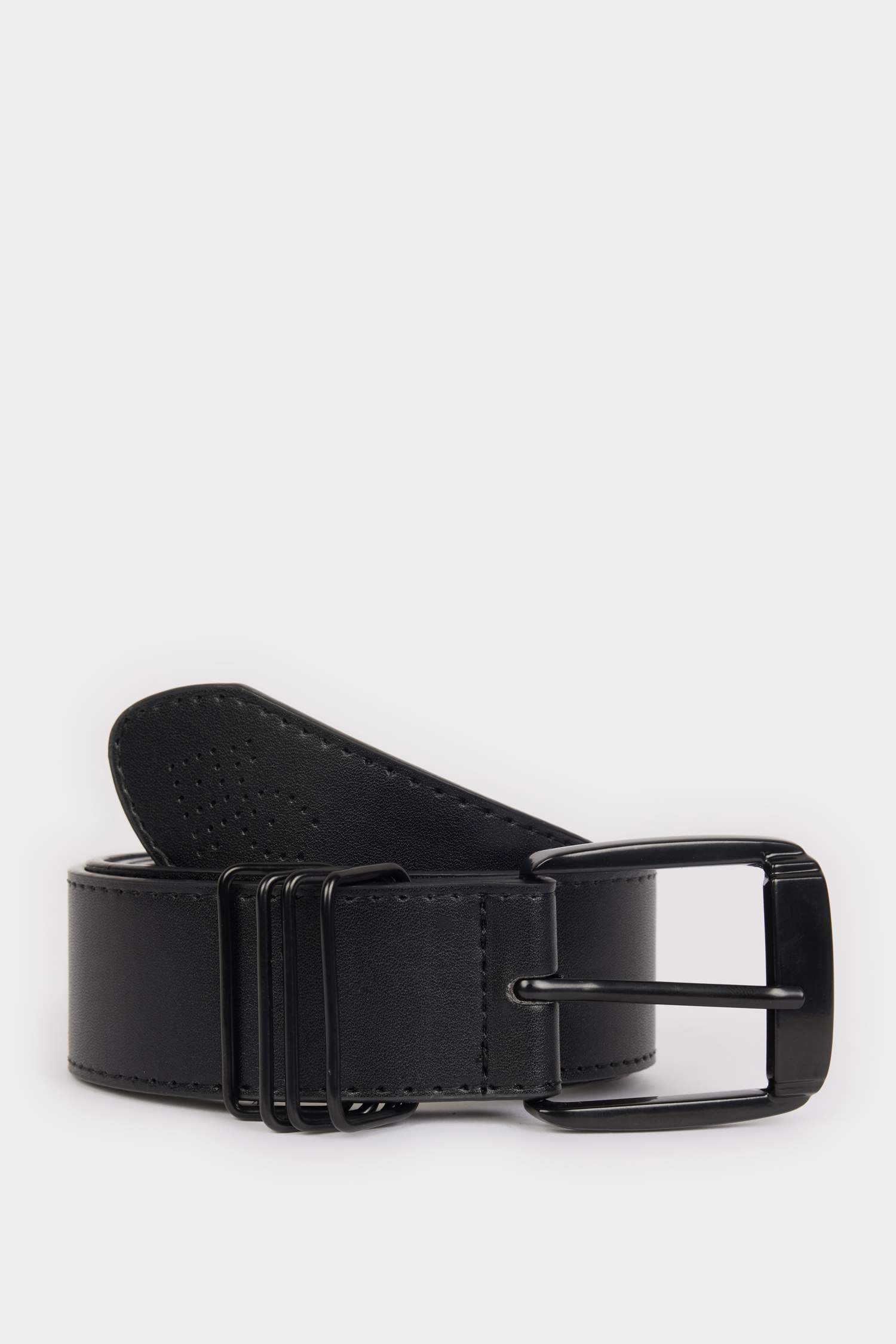 Man Rectangle Clasp Faux Leather Jean Belt