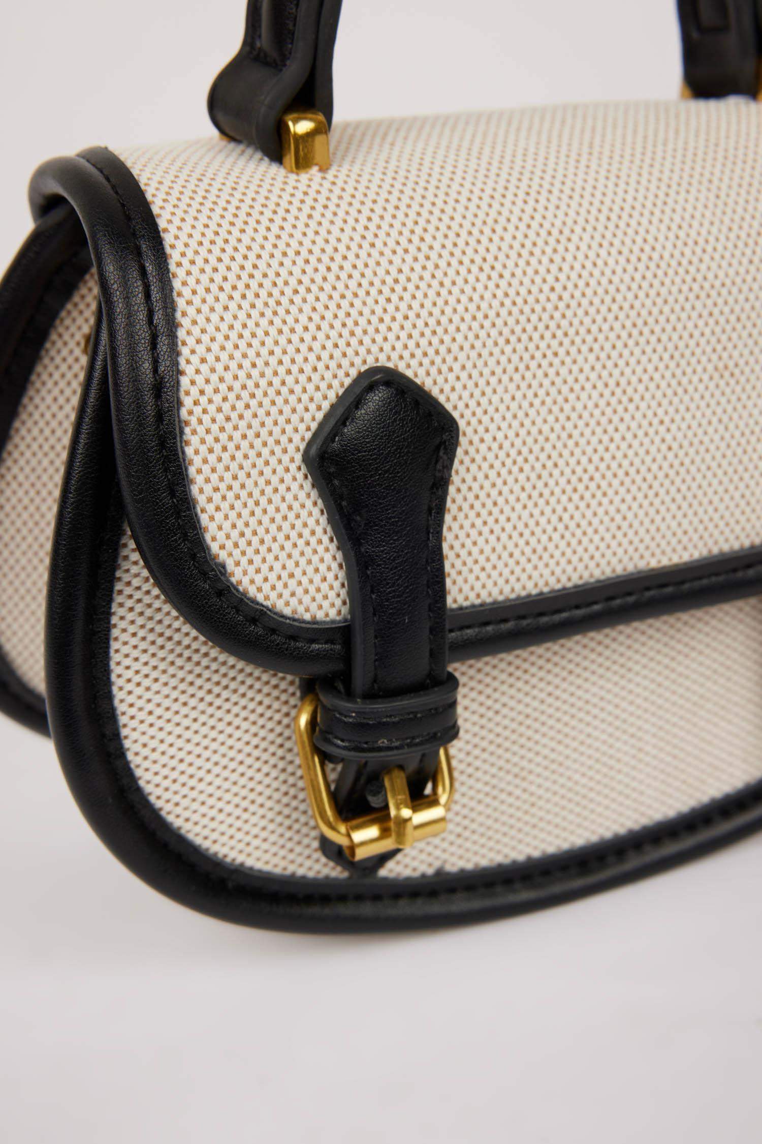 Woman Canvas Look Faux Leather Shoulder Bag