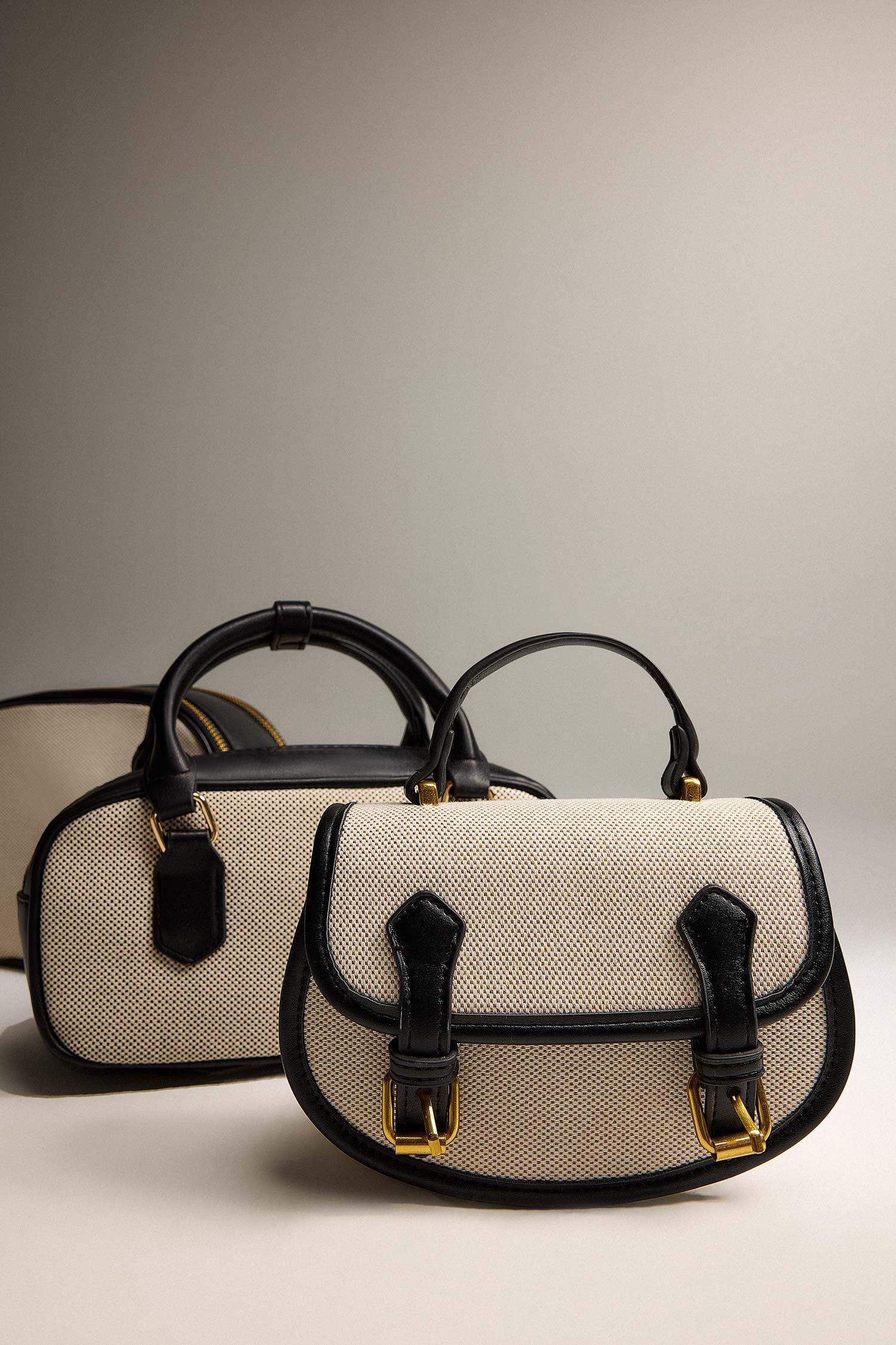 Woman Canvas Look Faux Leather Shoulder Bag