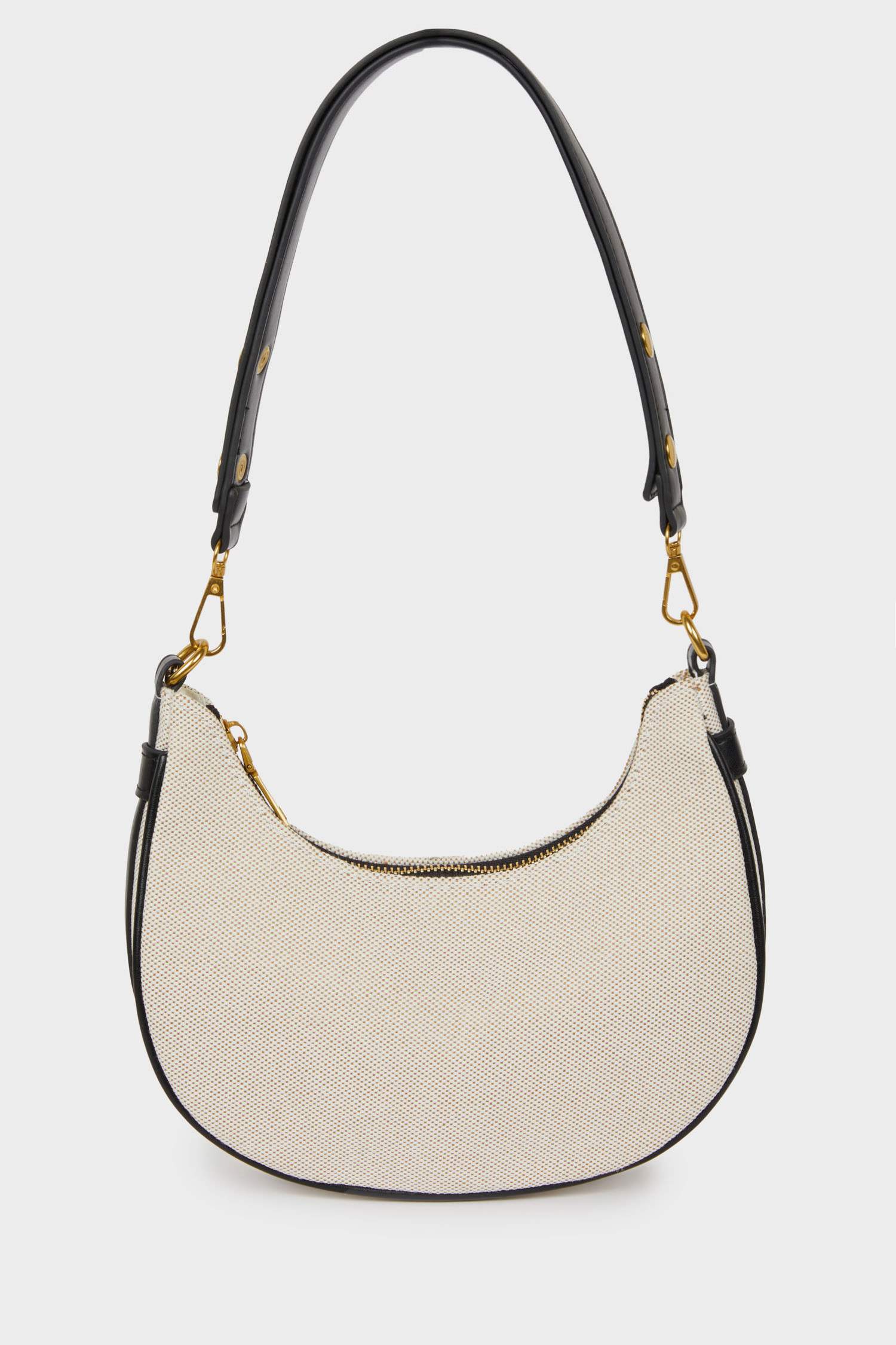 Woman Canvas Look Faux Leather Shoulder Bag