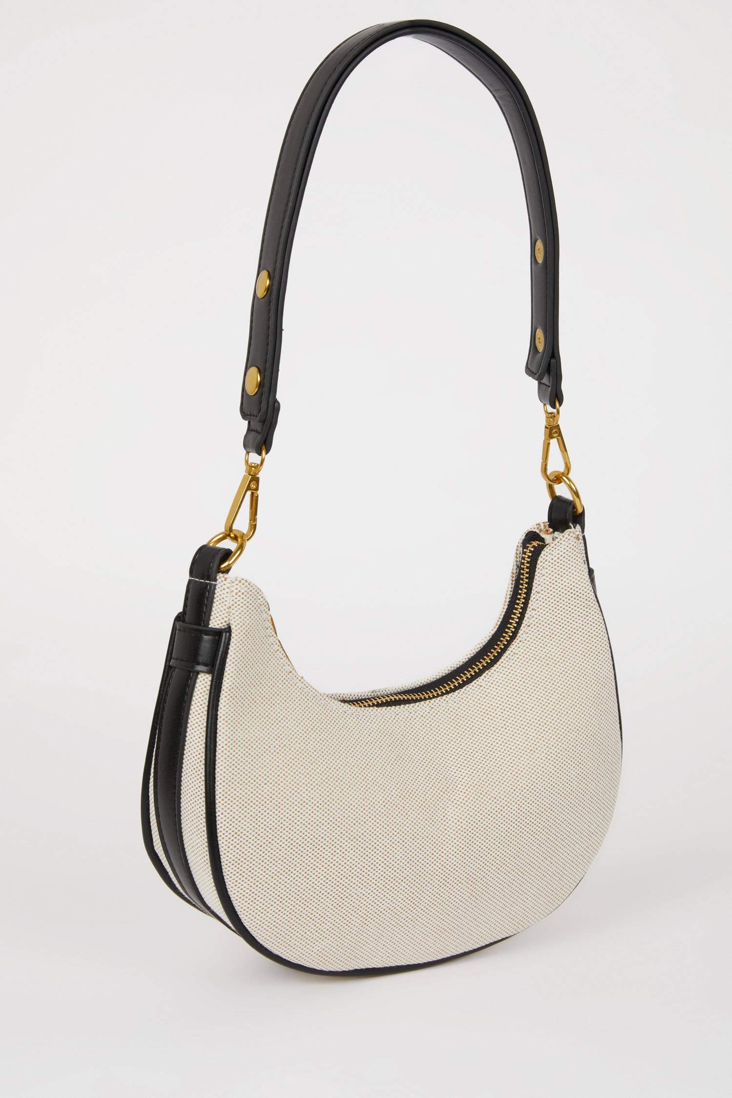 Woman Canvas Look Faux Leather Shoulder Bag