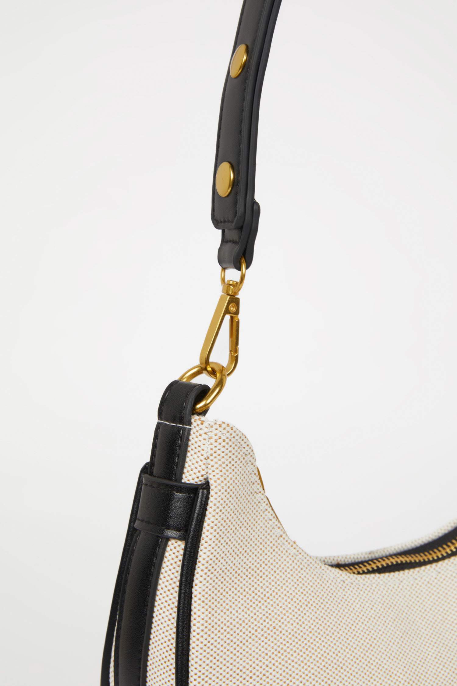 Woman Canvas Look Faux Leather Shoulder Bag