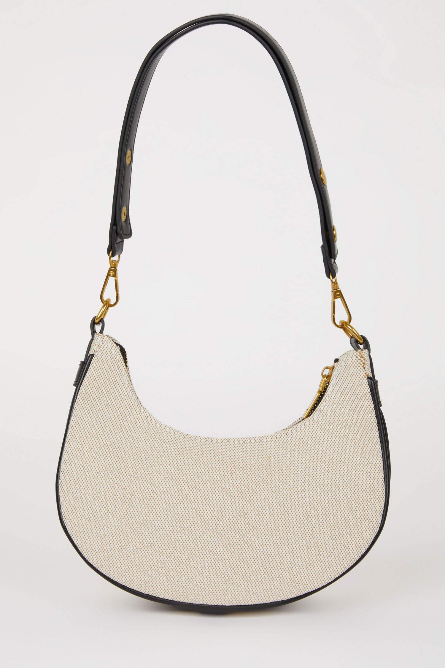 Woman Canvas Look Faux Leather Shoulder Bag