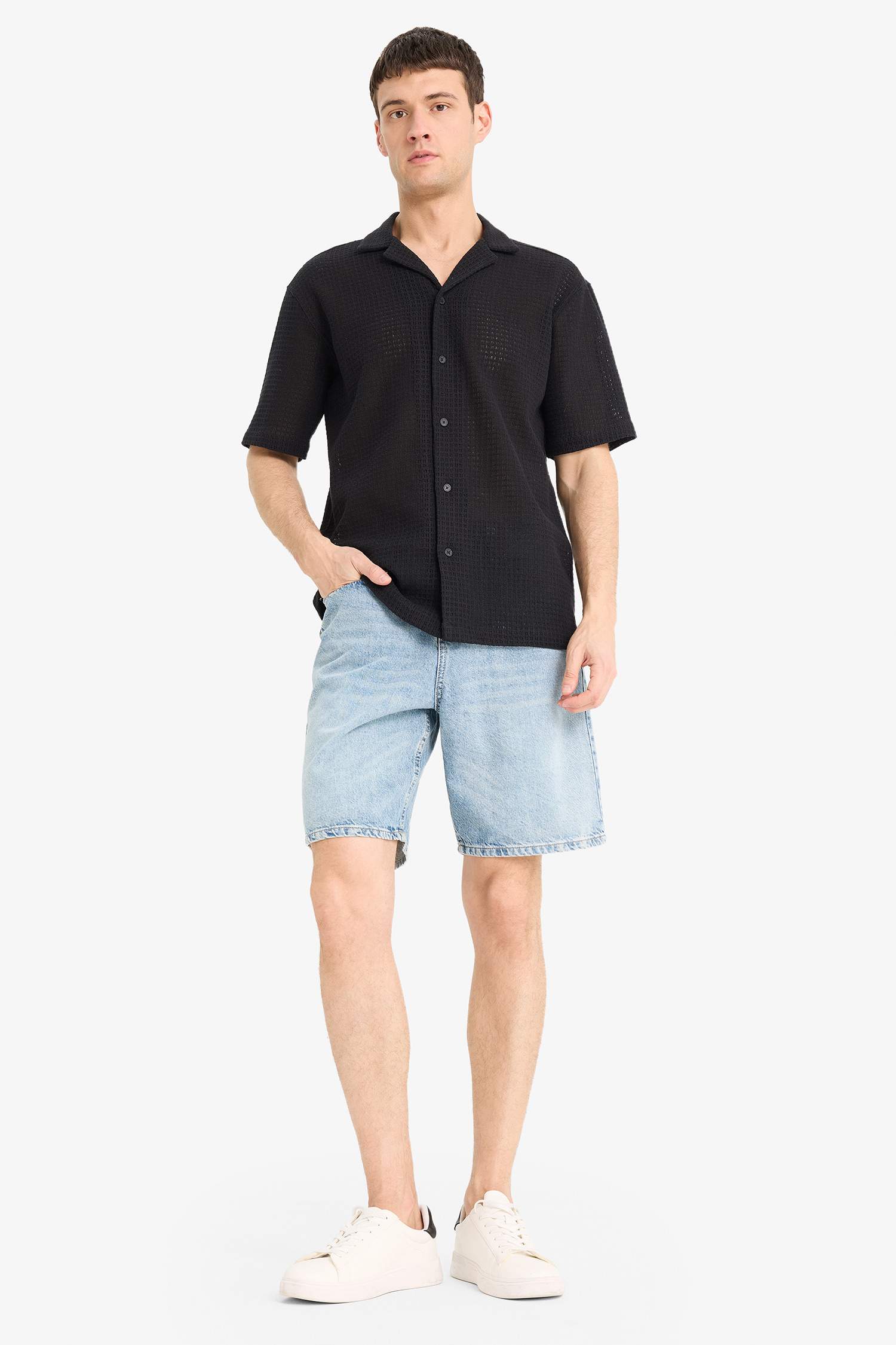 Regular Fit Apache Neck Short Sleeve Shirt