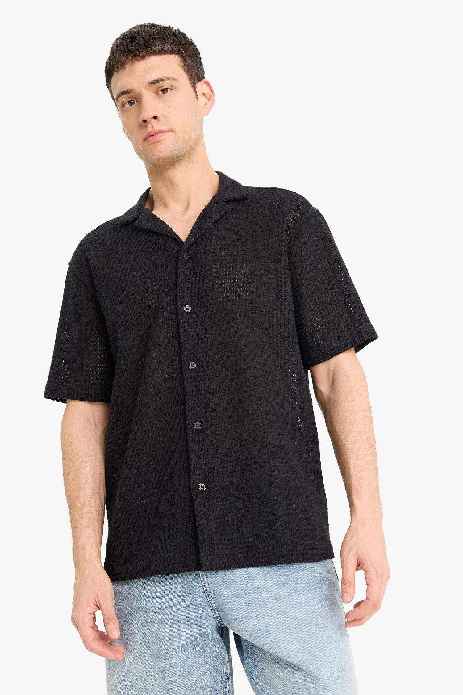 Regular Fit Apache Neck Short Sleeve Shirt