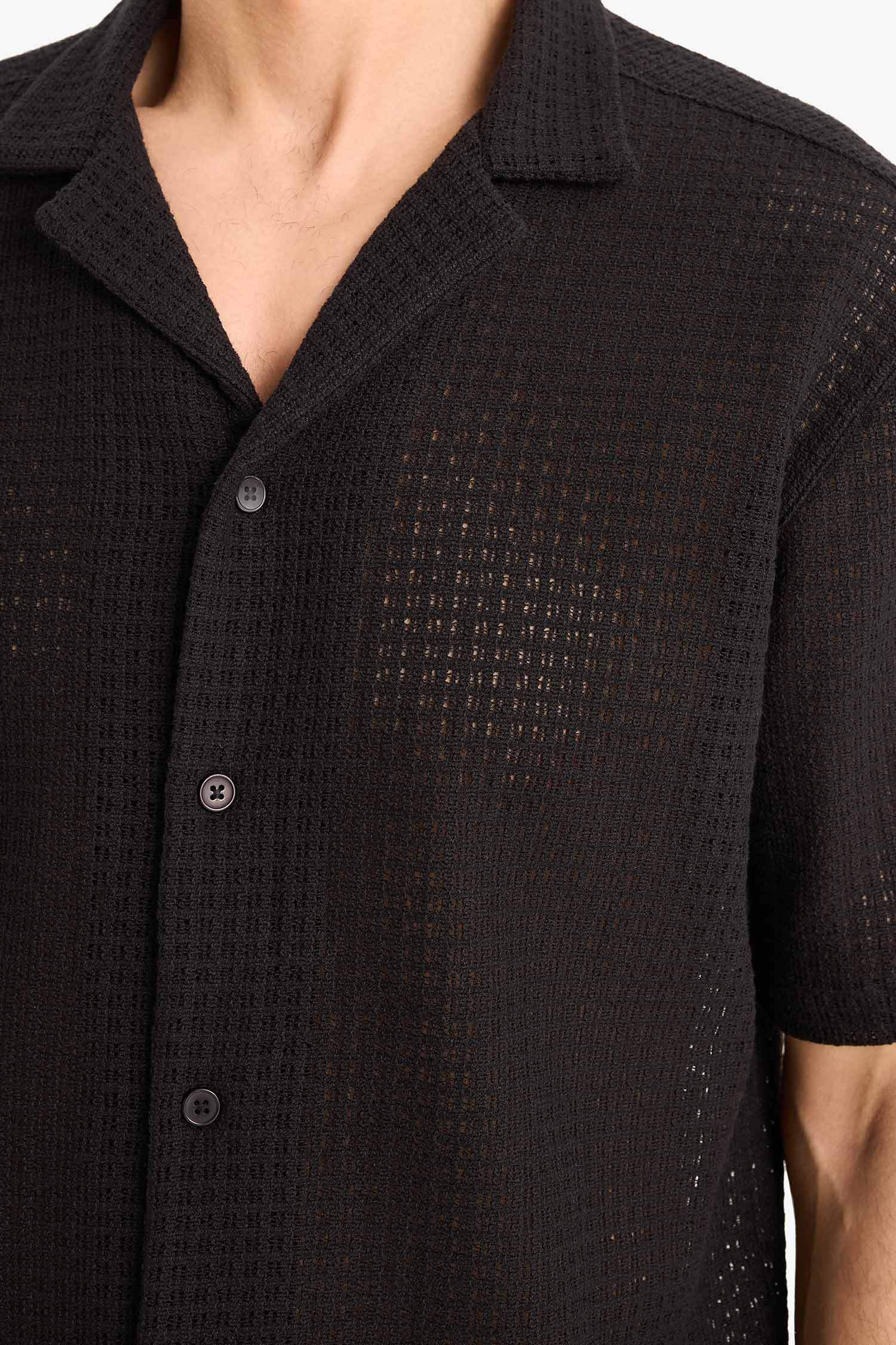 Regular Fit Apache Neck Short Sleeve Shirt