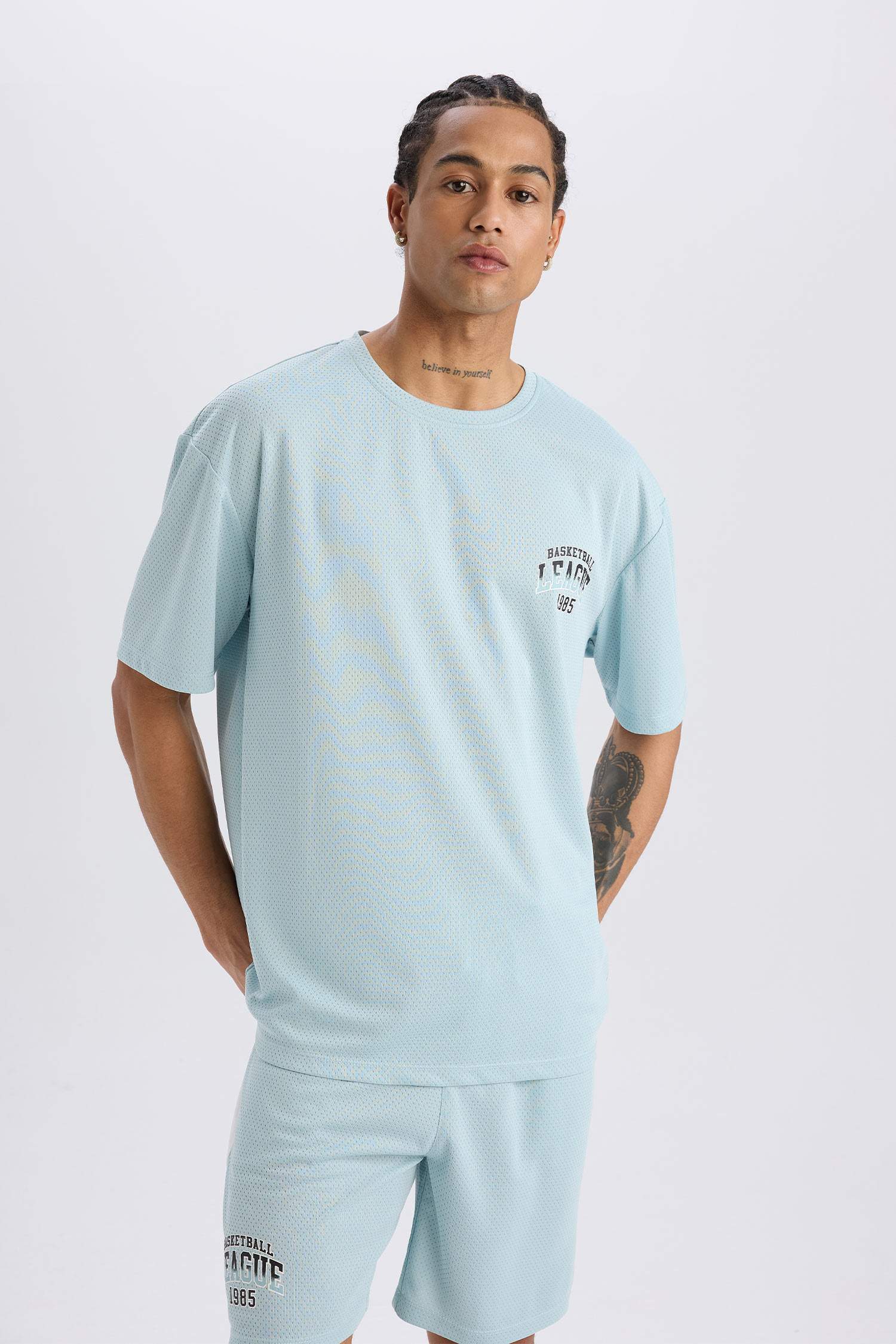 DeFactoFit Boxy Fit Crew Neck Printed Sports Tulle T-Shirt