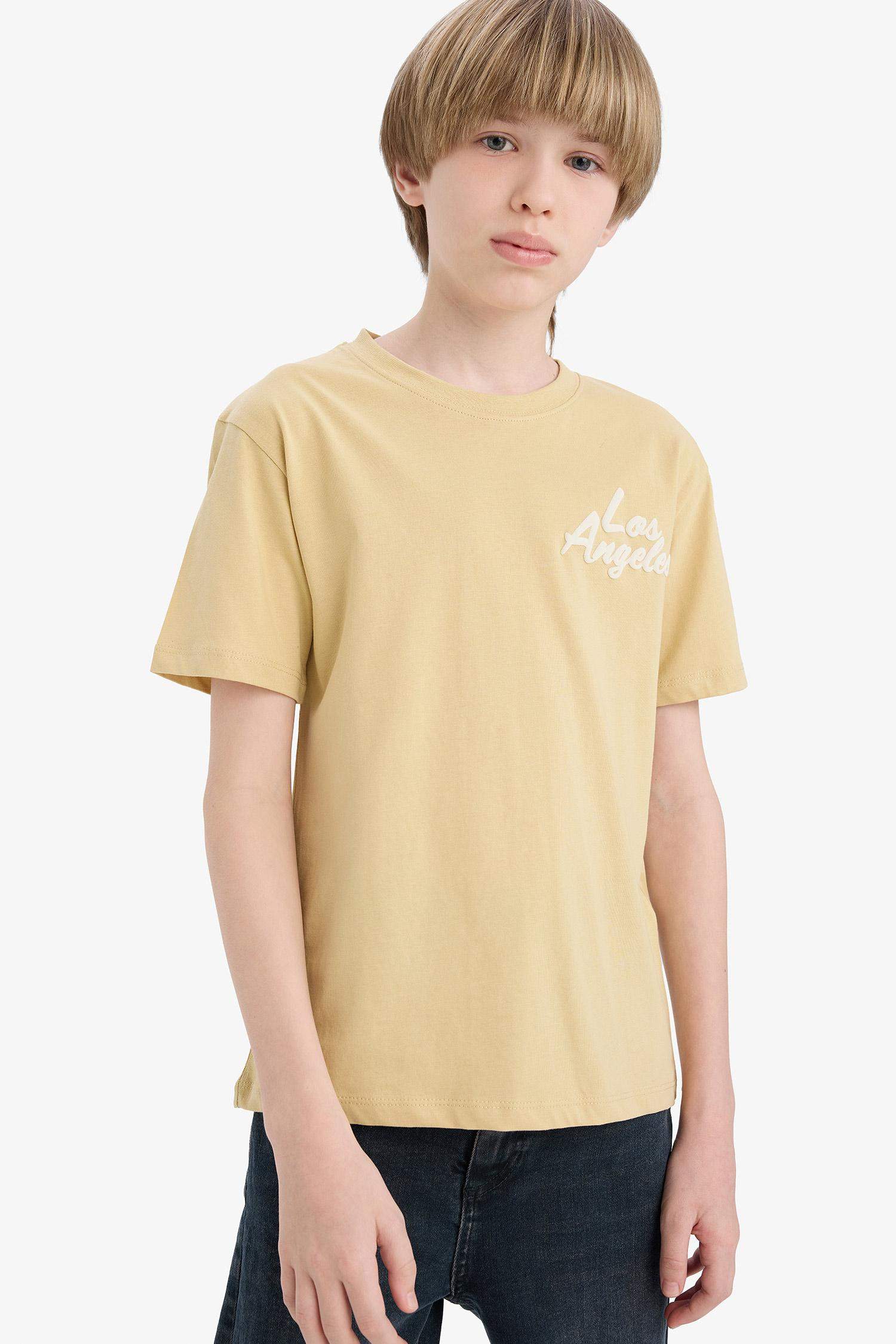 تيشيرت نص كم مطبوعة قصة عادية بياقة مستديرة