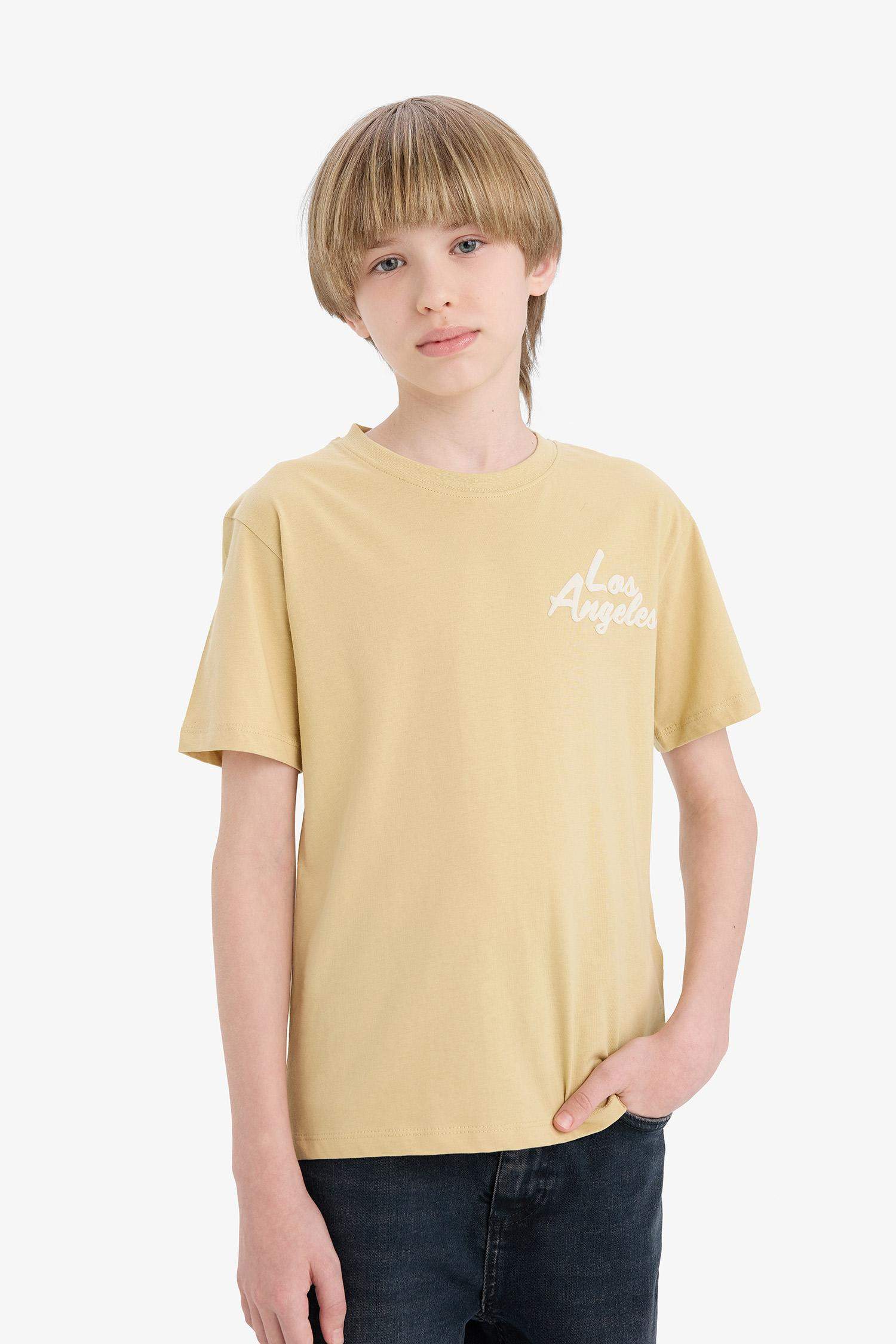 تيشيرت نص كم مطبوعة قصة عادية بياقة مستديرة