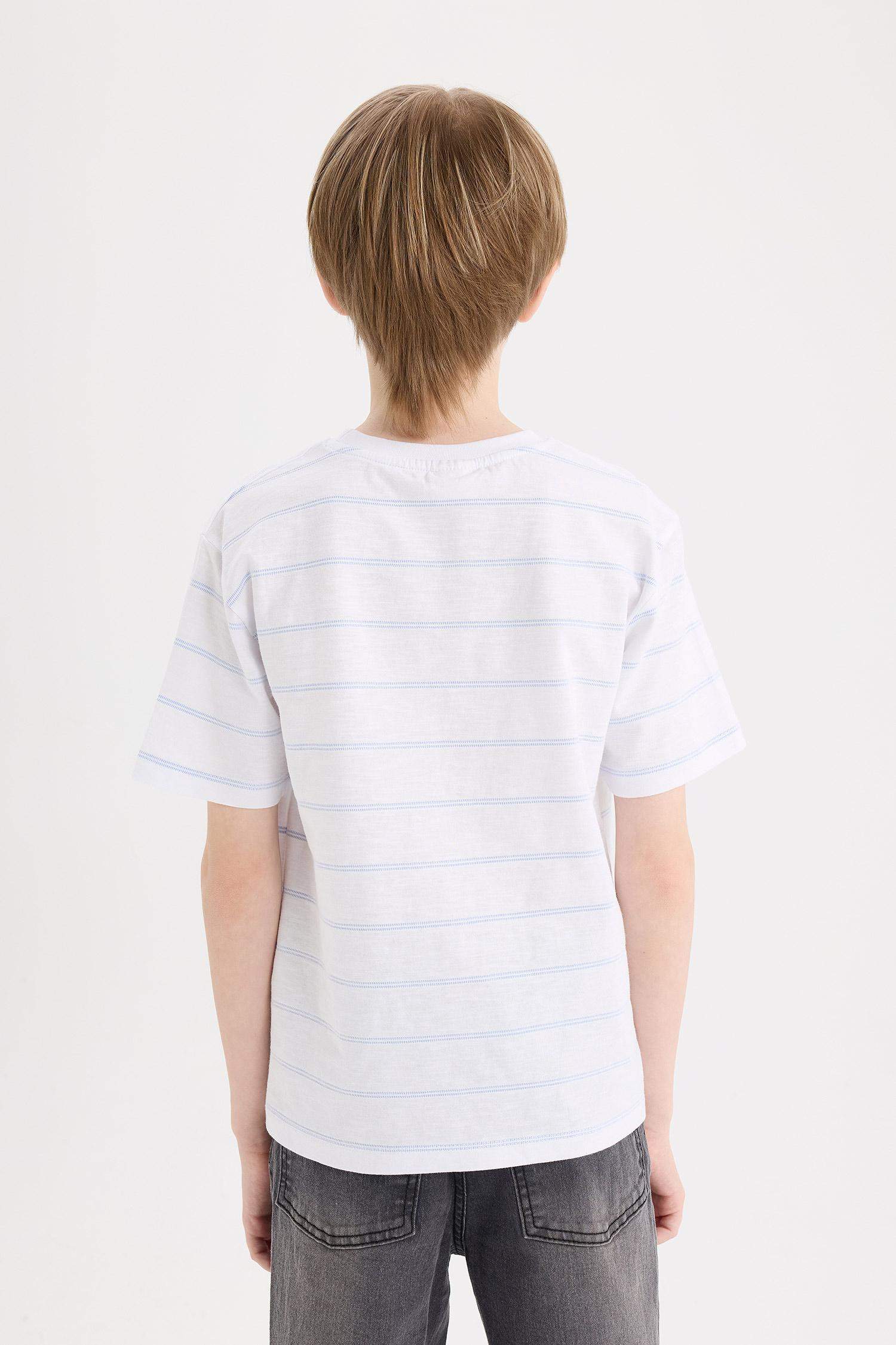 Erkek Çocuk Bisiklet Yaka Çizgili Kısa Kollu Tişört