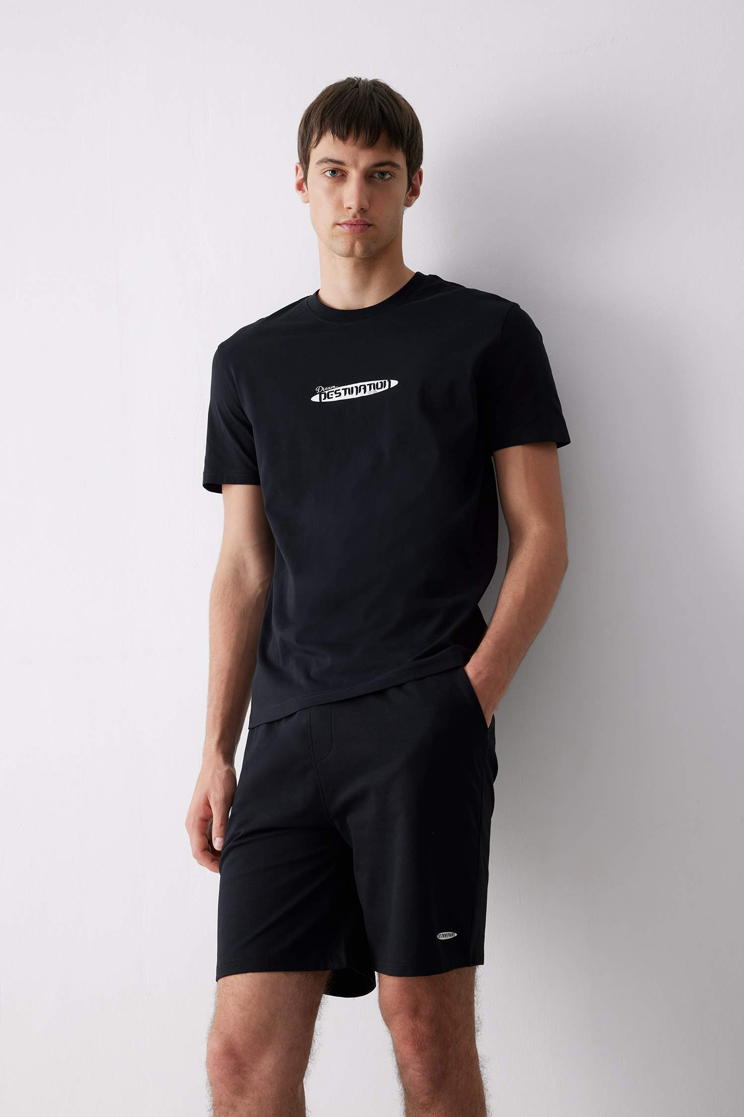 تيشيرت مطبوع قصة عادية برقبة مستديرة