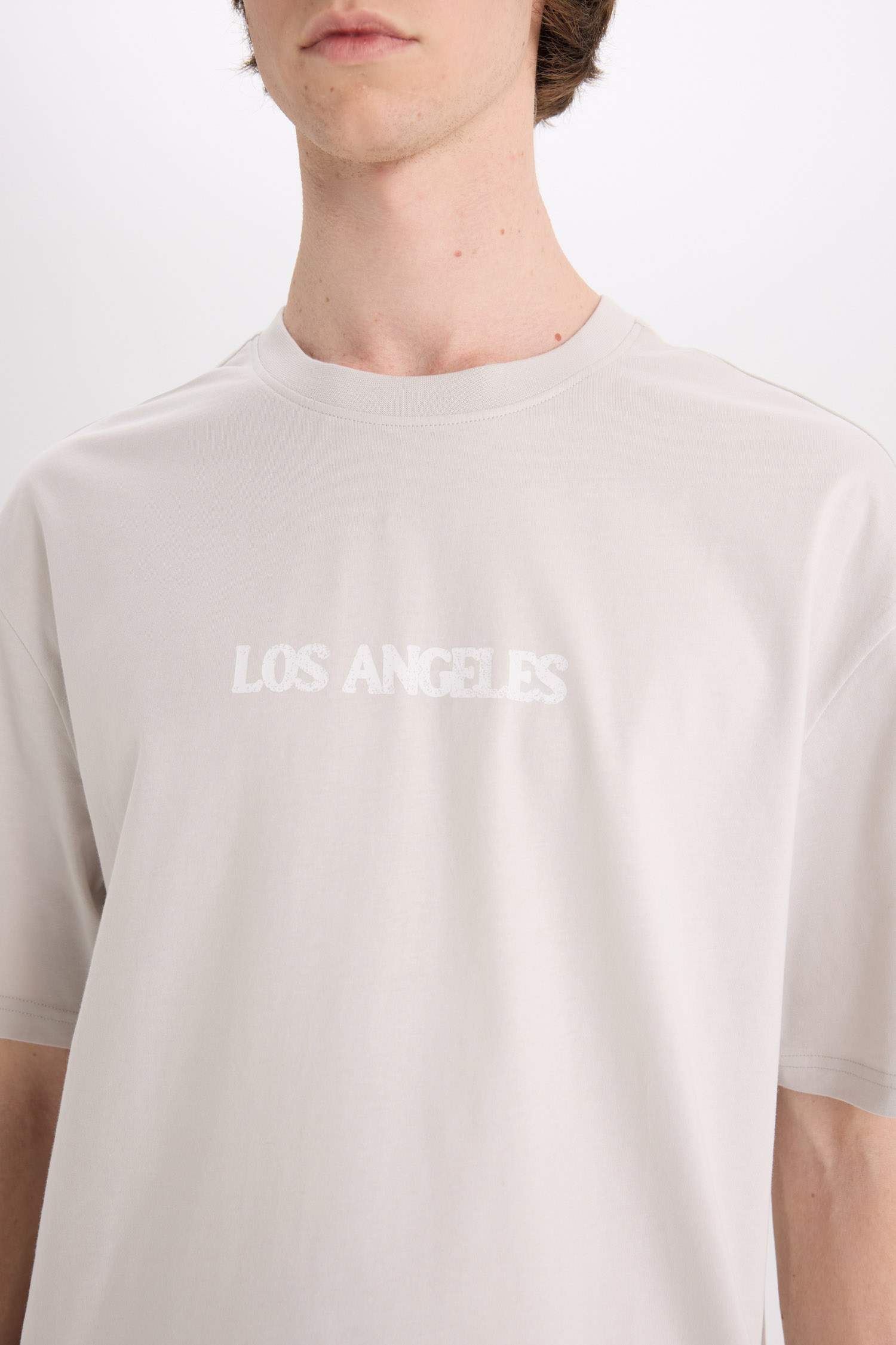 %100 Pamuk Boxy Fit Bisiklet Yaka Baskılı Kısa Kollu Tişört