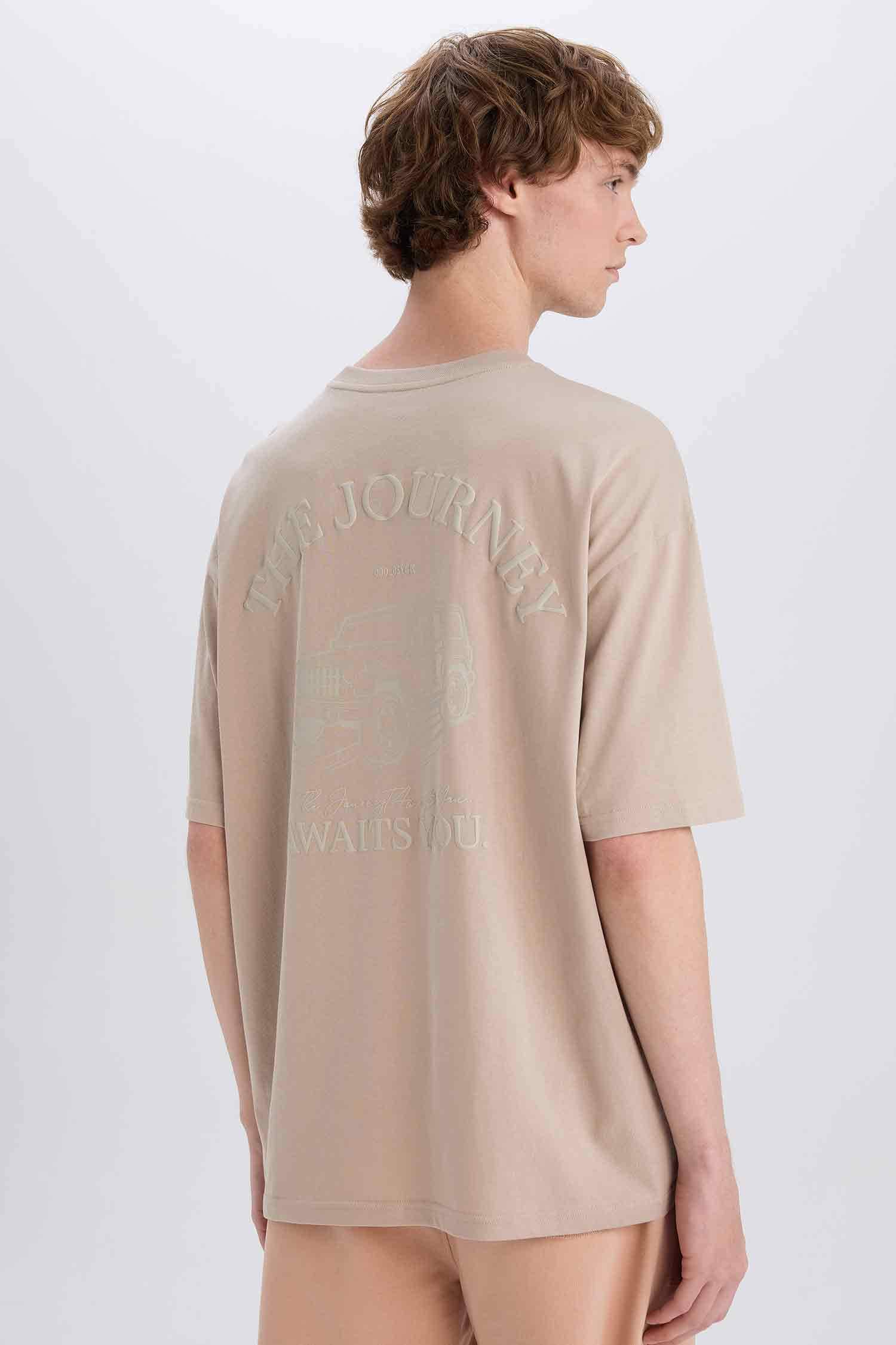 Oversize Fit Crew Neck Back Printed Cotton T-Shirt