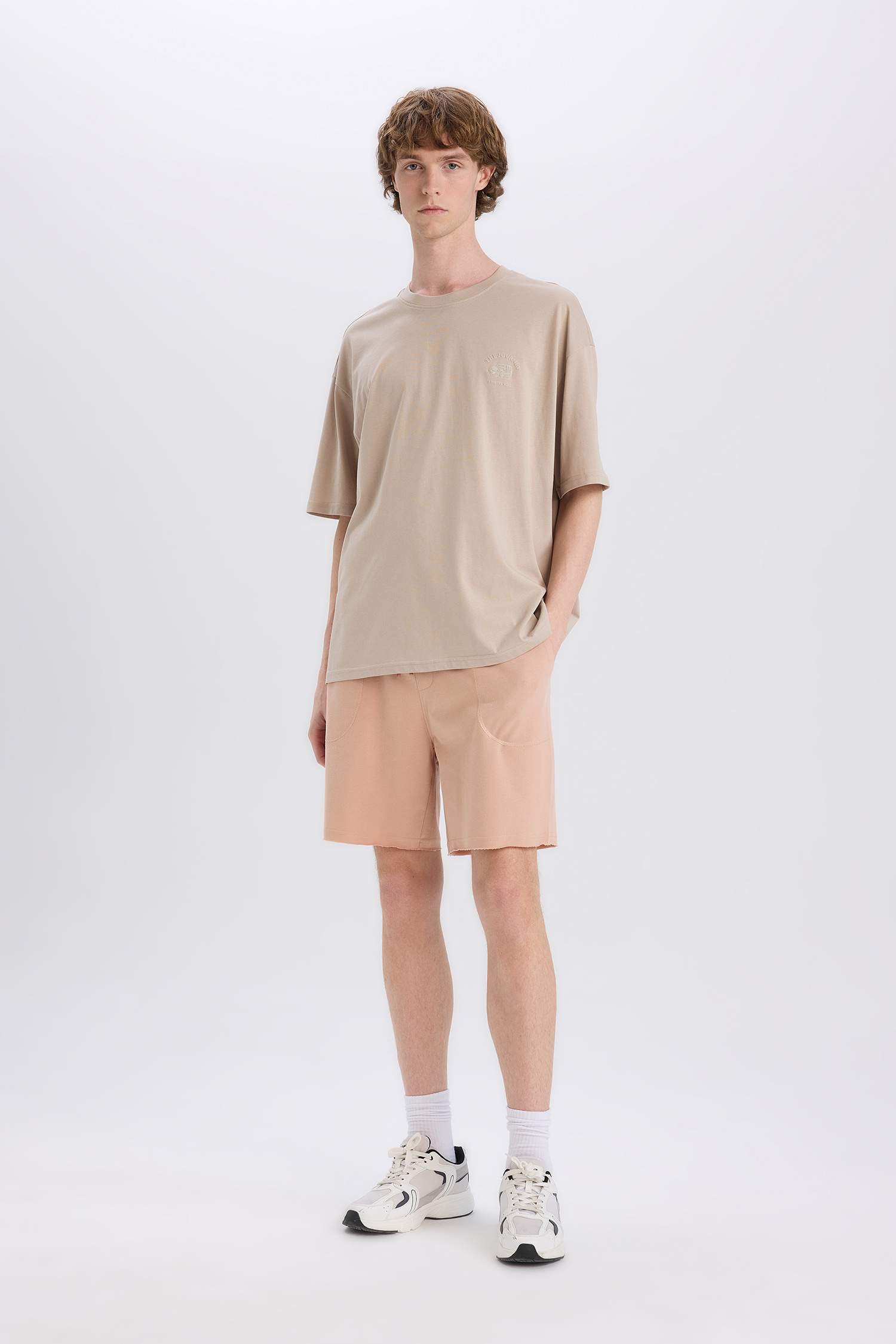 Oversize Fit Crew Neck Back Printed Cotton T-Shirt