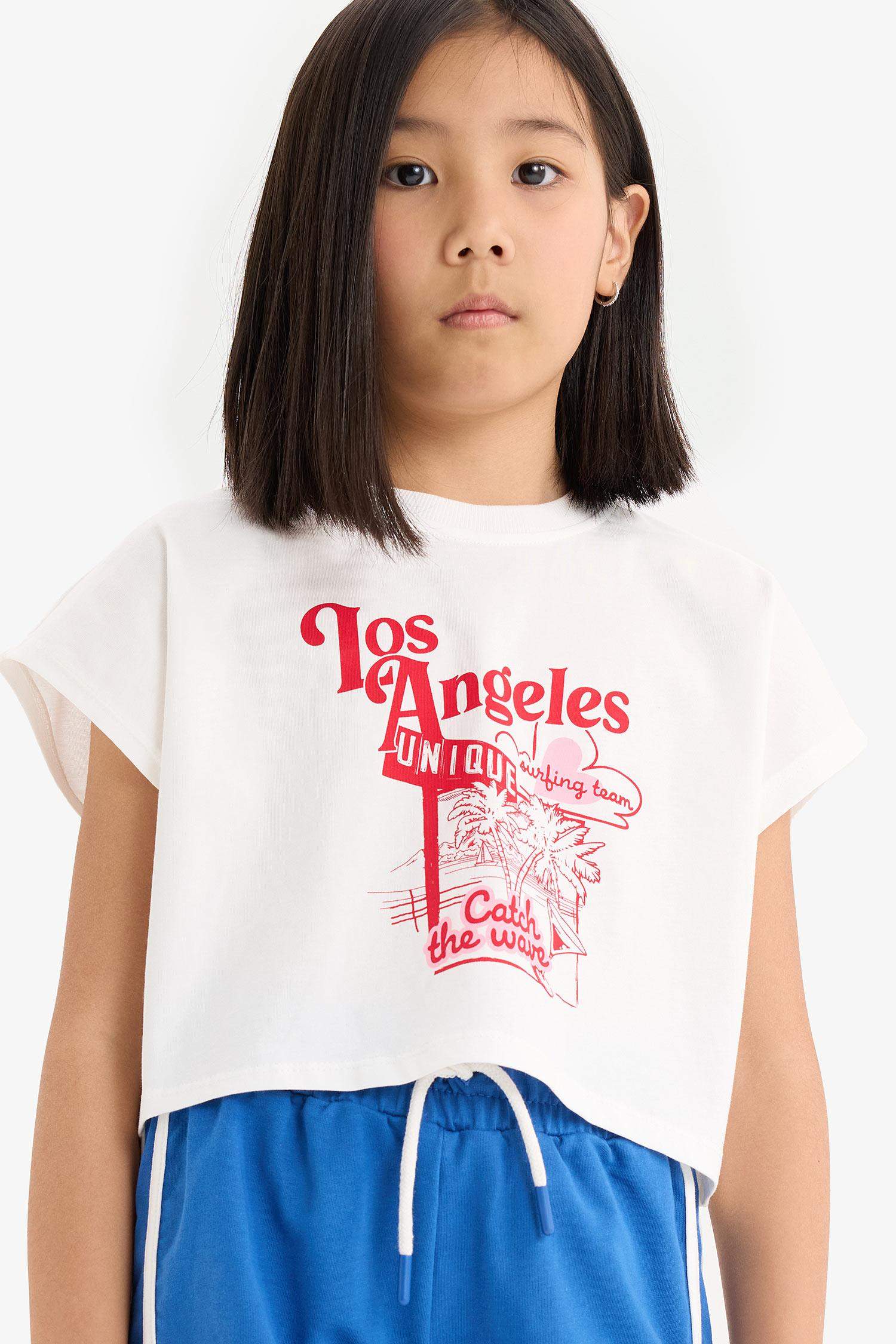 Kız Çocuk 2'li Takım Baskılı Kısa Kollu Tişört Beli Lastikli Şort