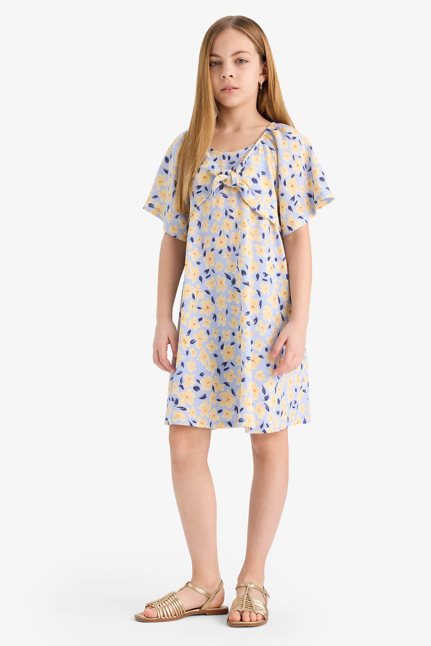 Girl Patterned Viscose Short Sleeve Dress