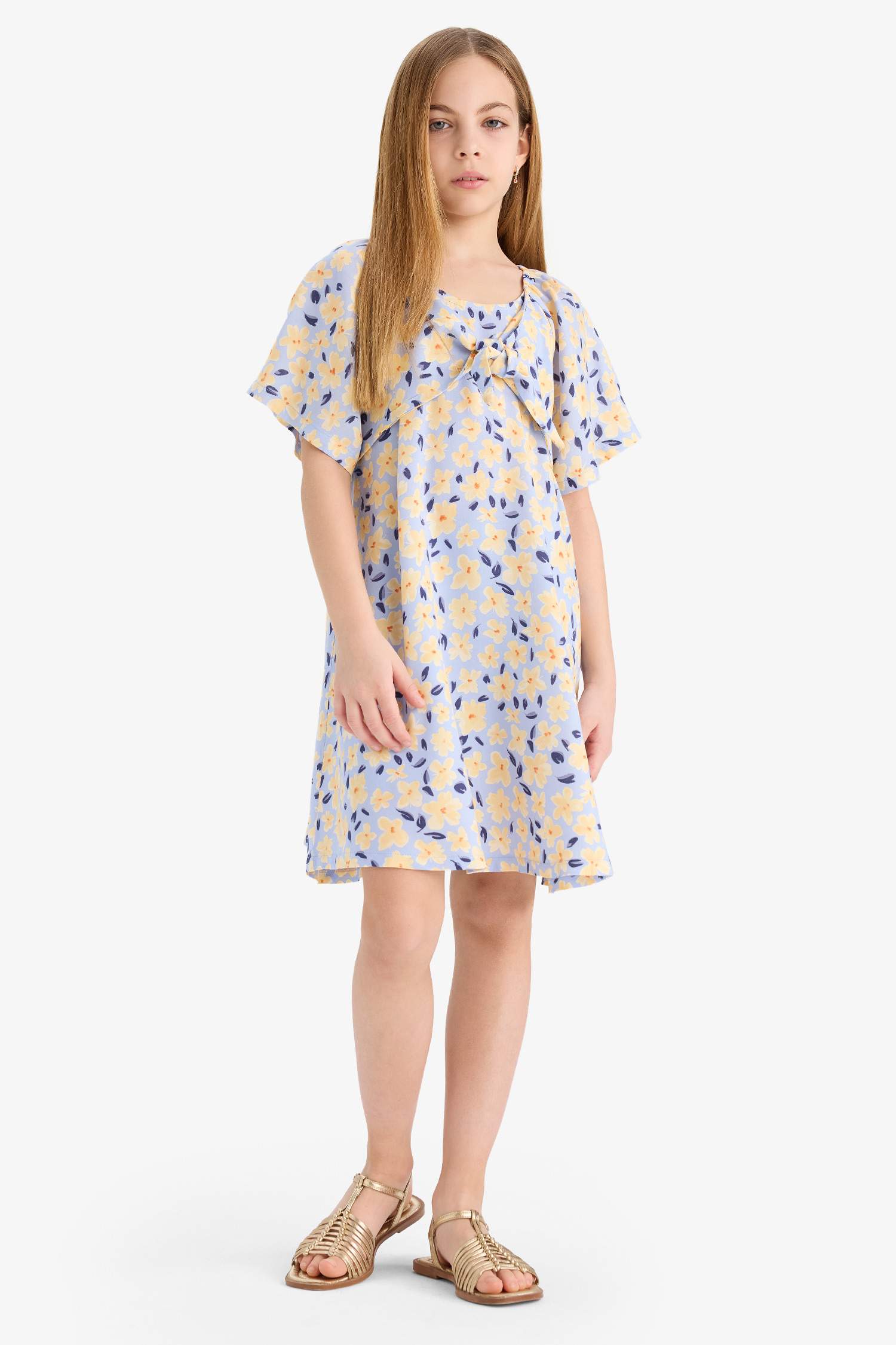 Girl Patterned Viscose Short Sleeve Dress