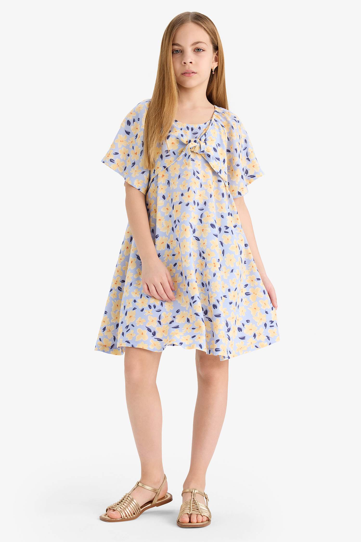 Girl Patterned Viscose Short Sleeve Dress