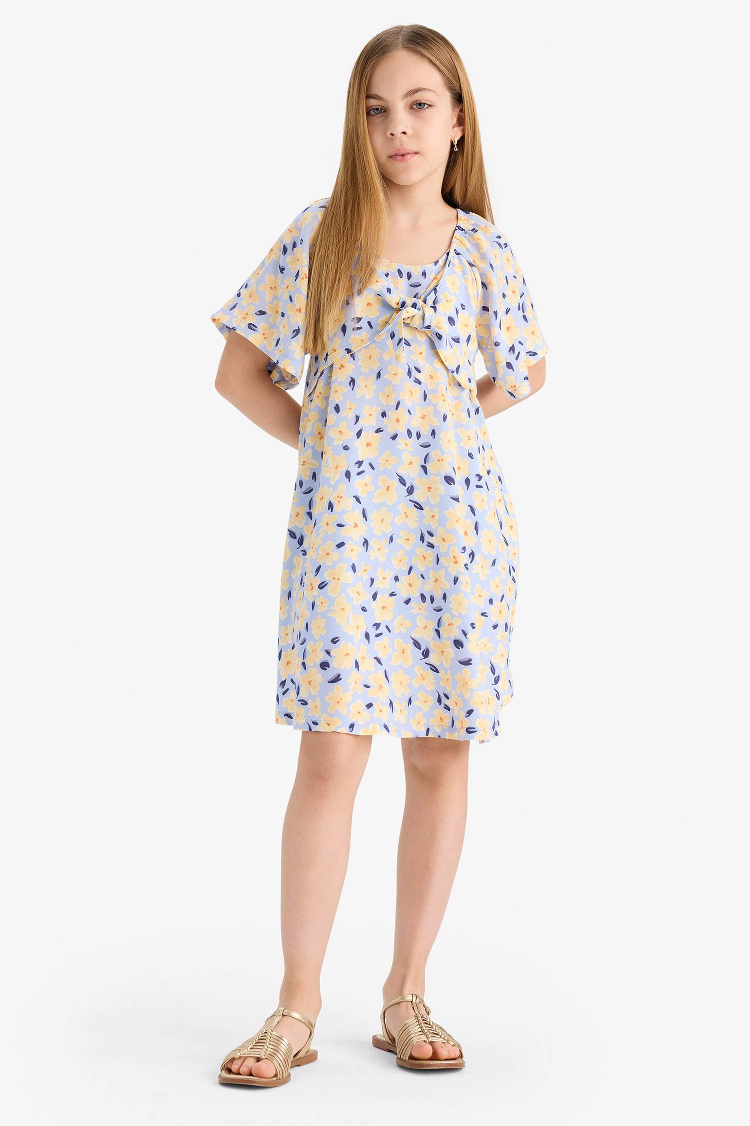 Girl Patterned Viscose Short Sleeve Dress
