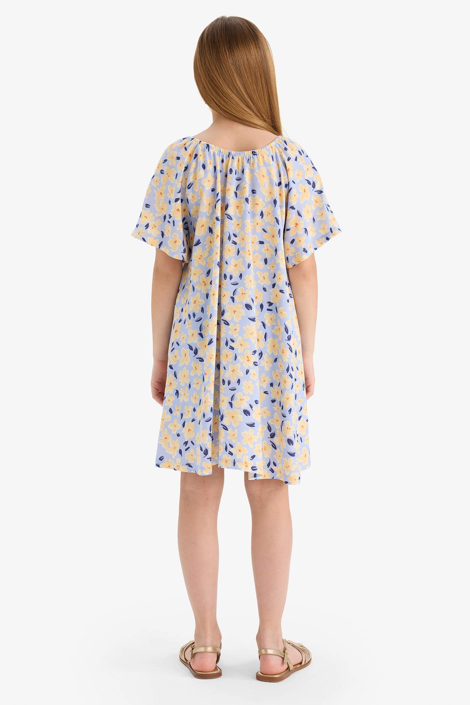 Girl Patterned Viscose Short Sleeve Dress
