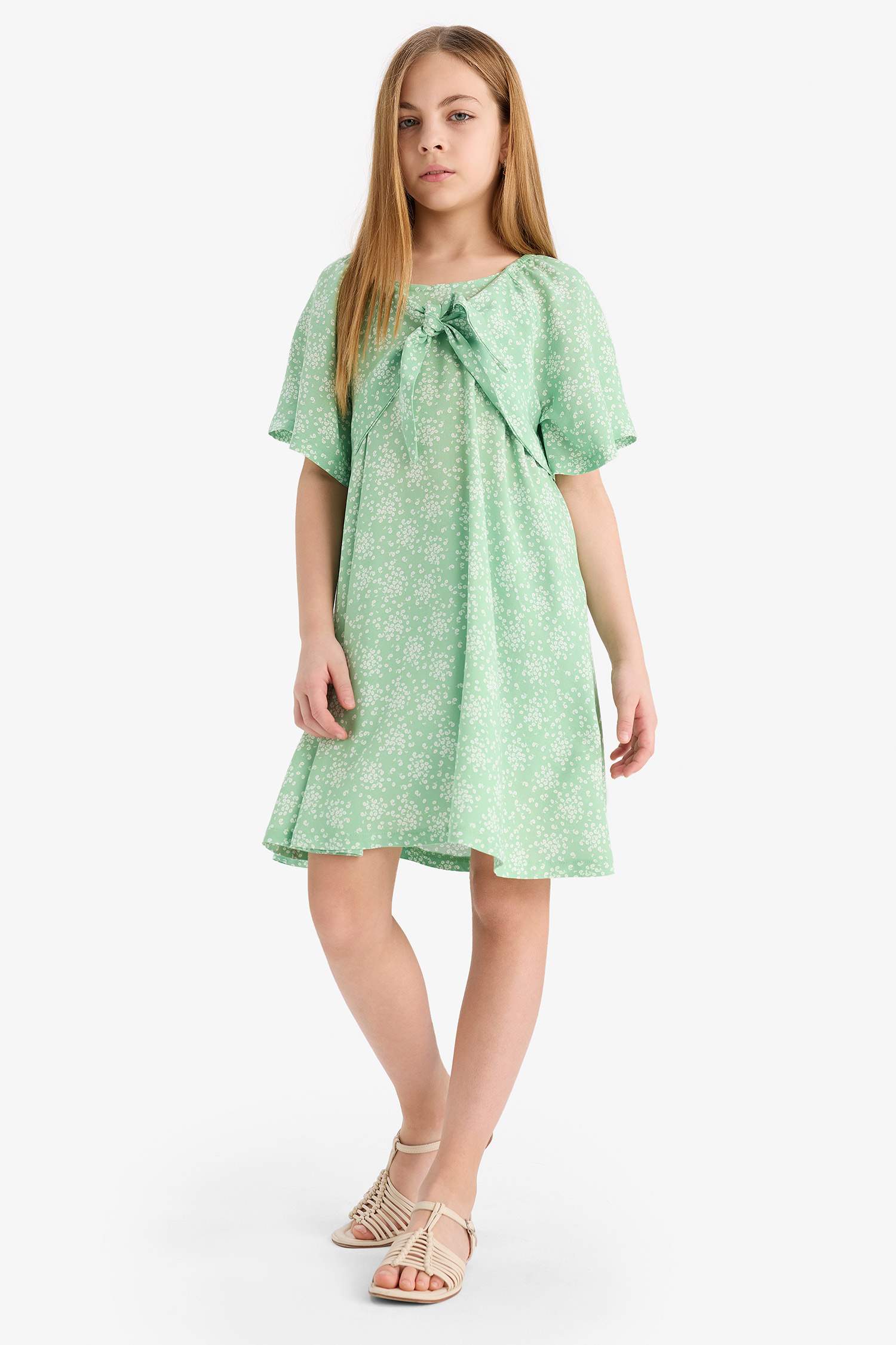 Girl Patterned Viscose Short Sleeve Dress