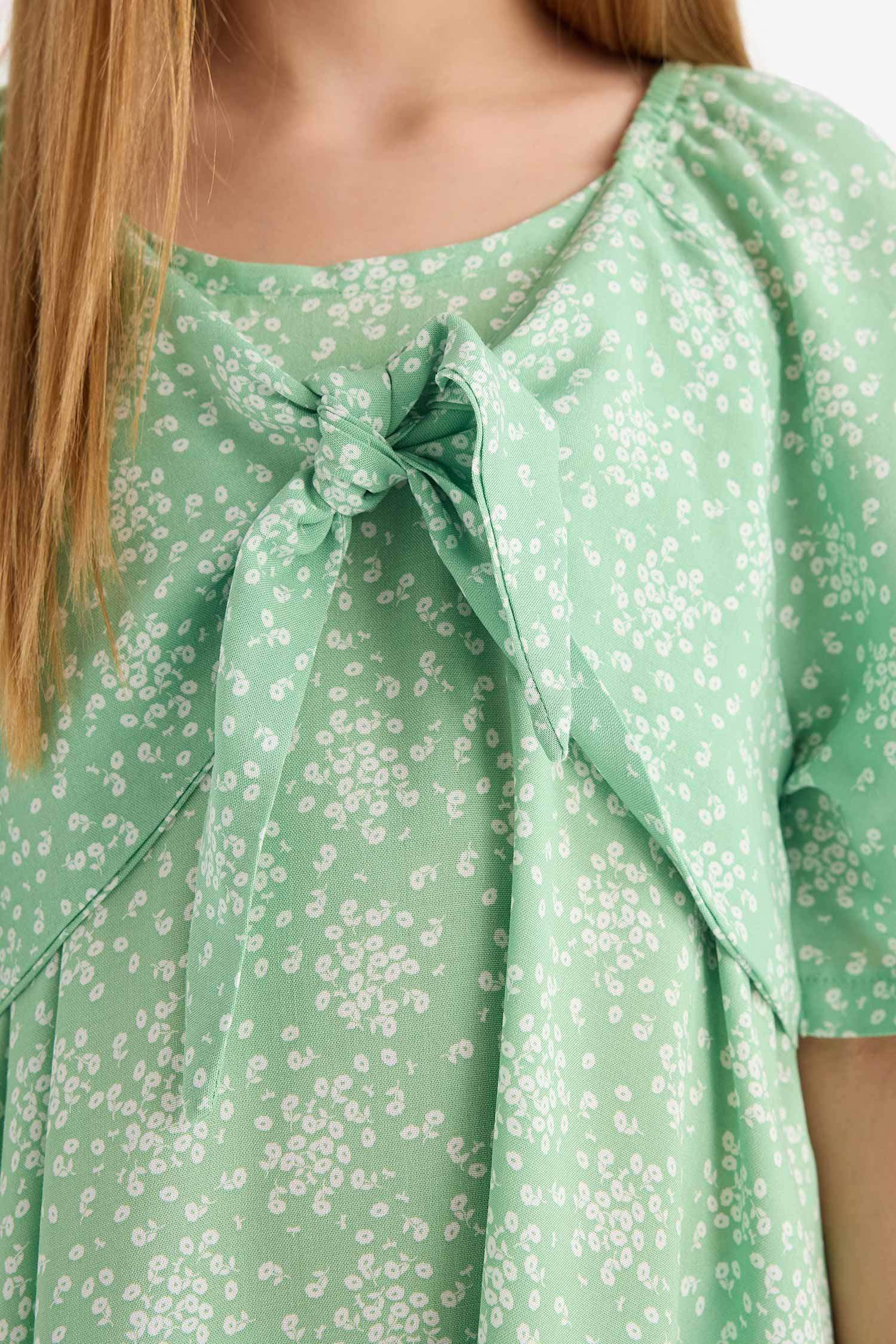 Girl Patterned Viscose Short Sleeve Dress