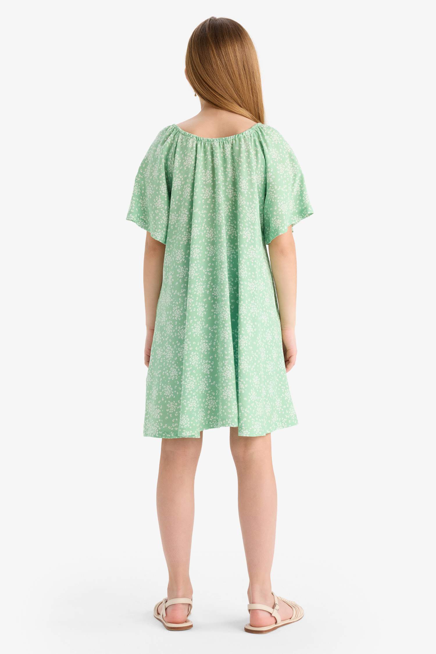 Girl Patterned Viscose Short Sleeve Dress