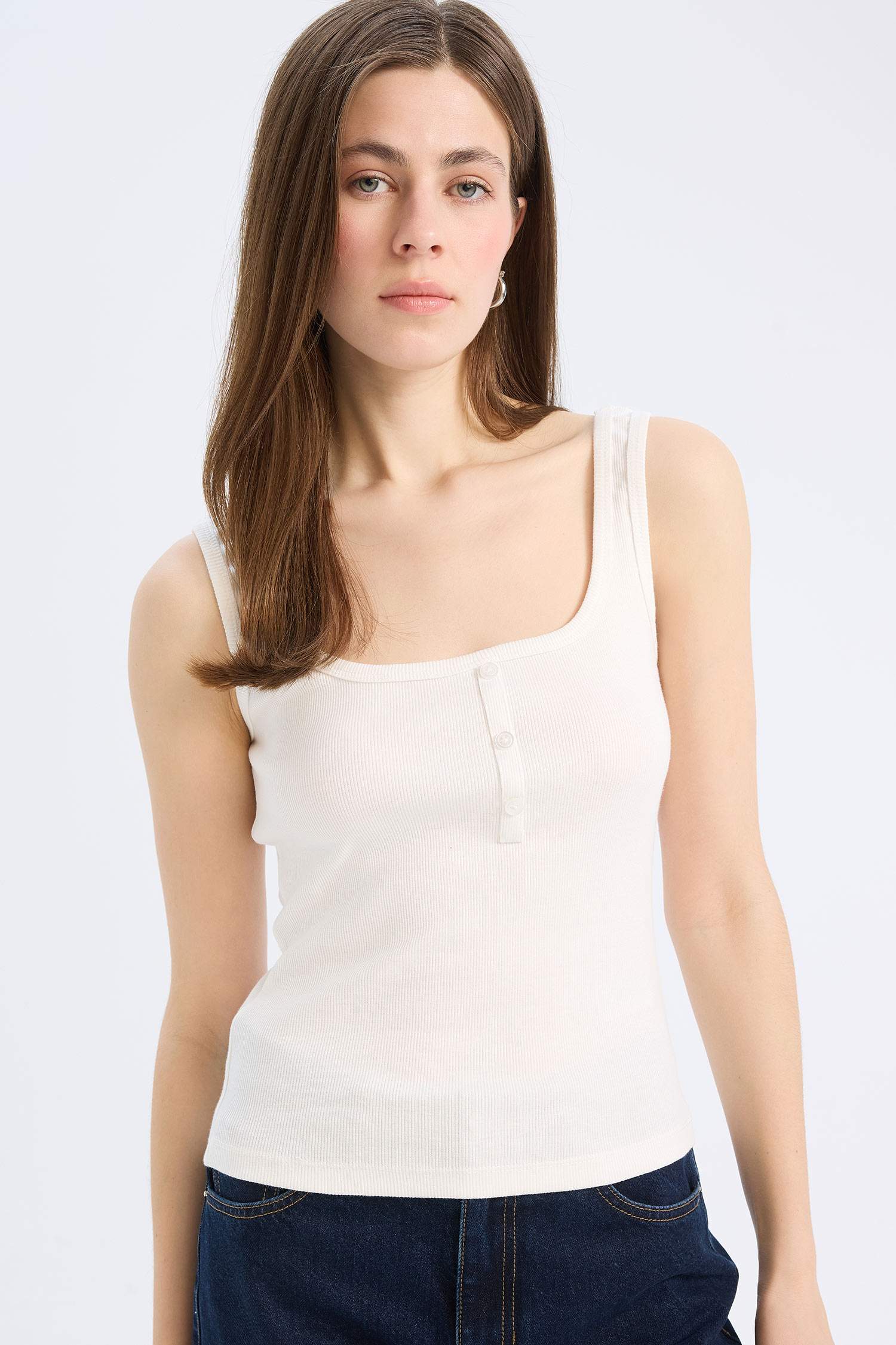 Débardeur slim côtelé à col carré