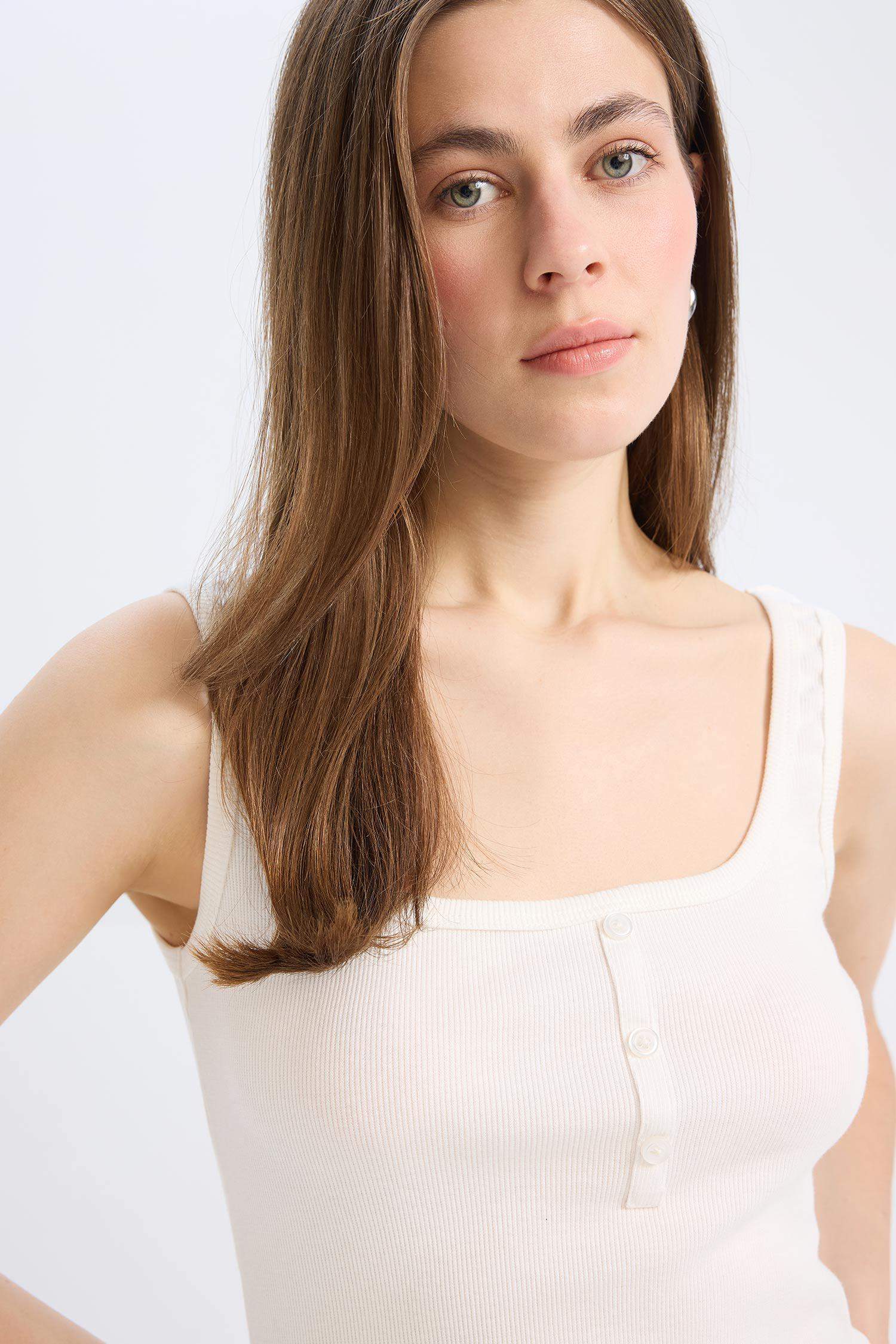 Débardeur slim côtelé à col carré