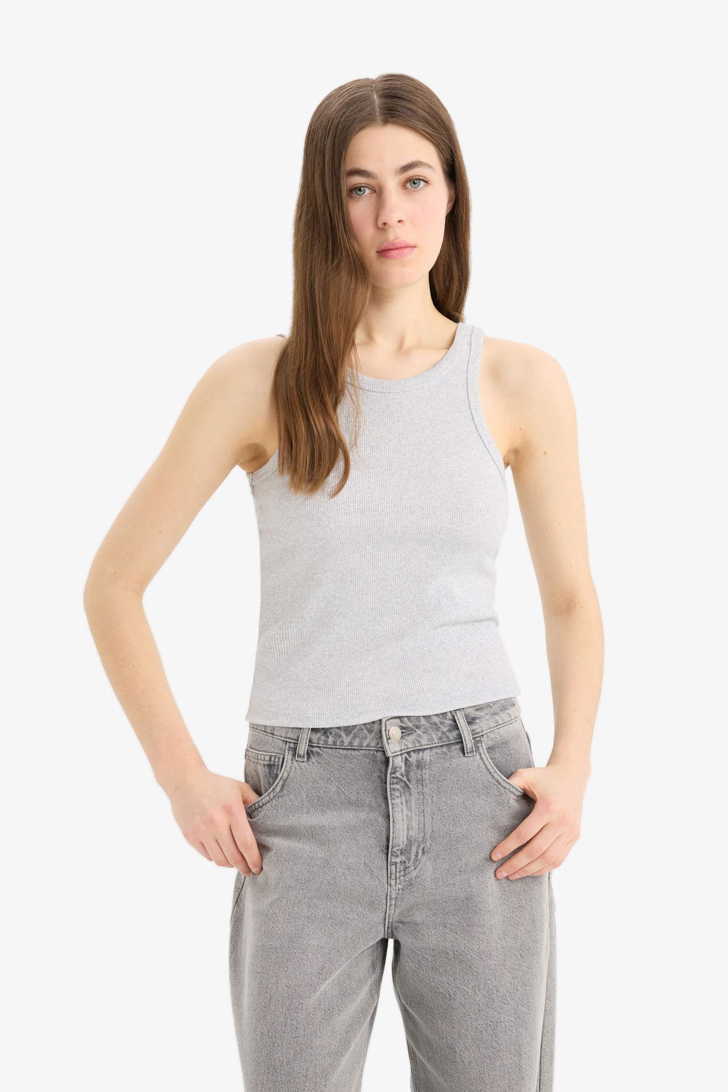 Débardeur slim côtelé à col halter