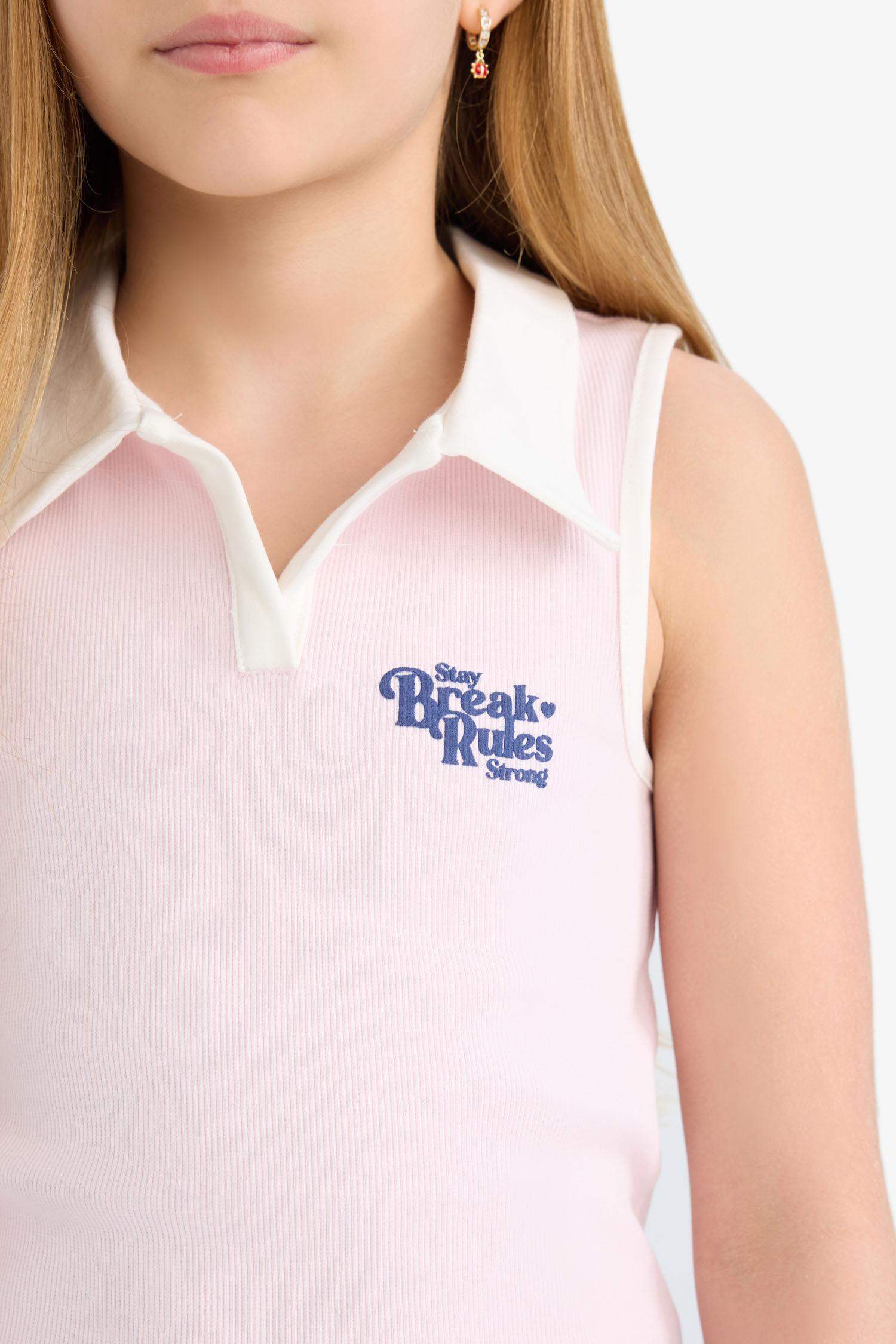 Girl Polo Neck Printed Corduroy Sleeveless Dress