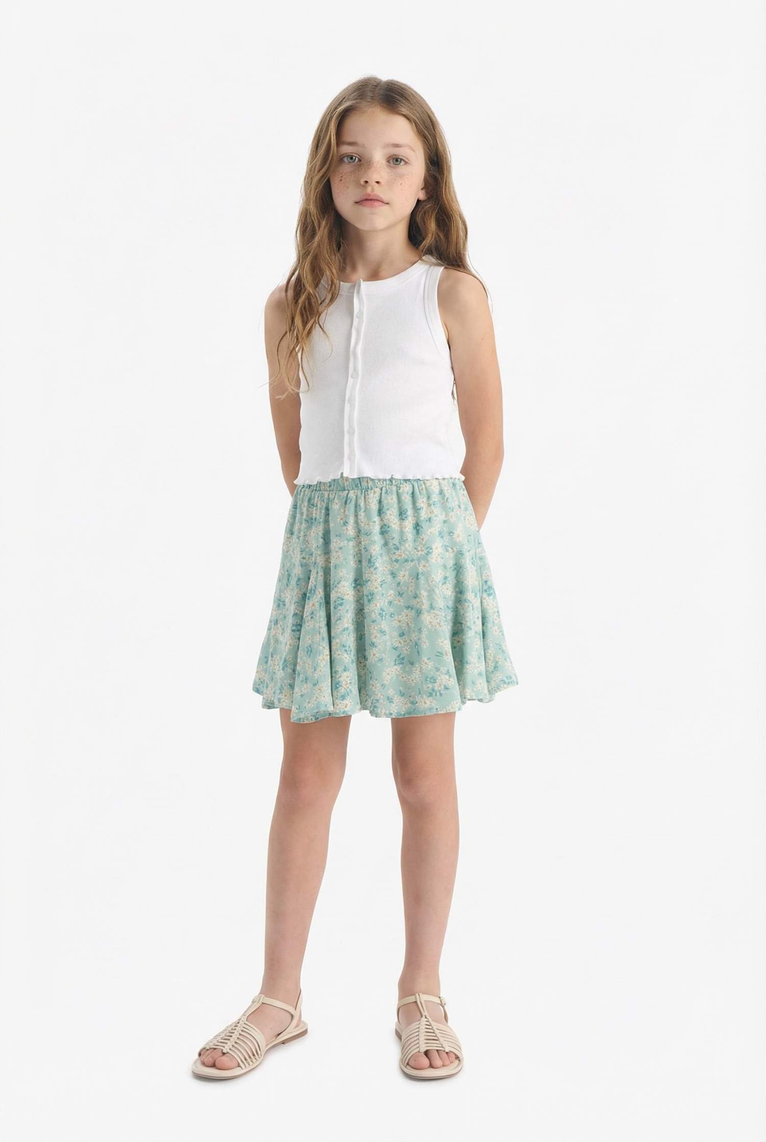 Kız Çocuk Desenli Beli Lastikli Viskon Etek