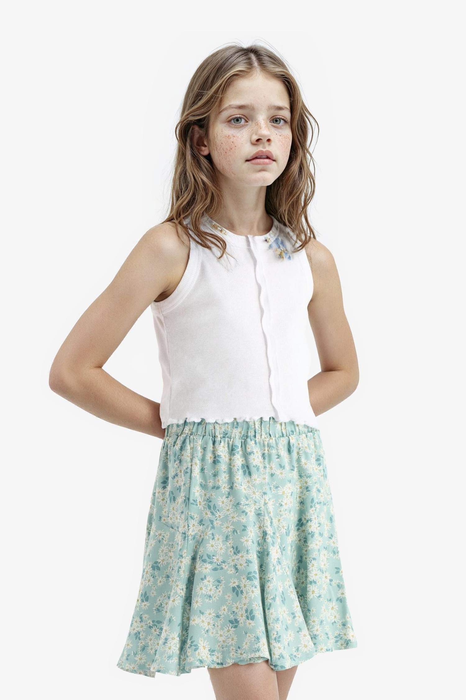 Kız Çocuk Desenli Beli Lastikli Viskon Etek