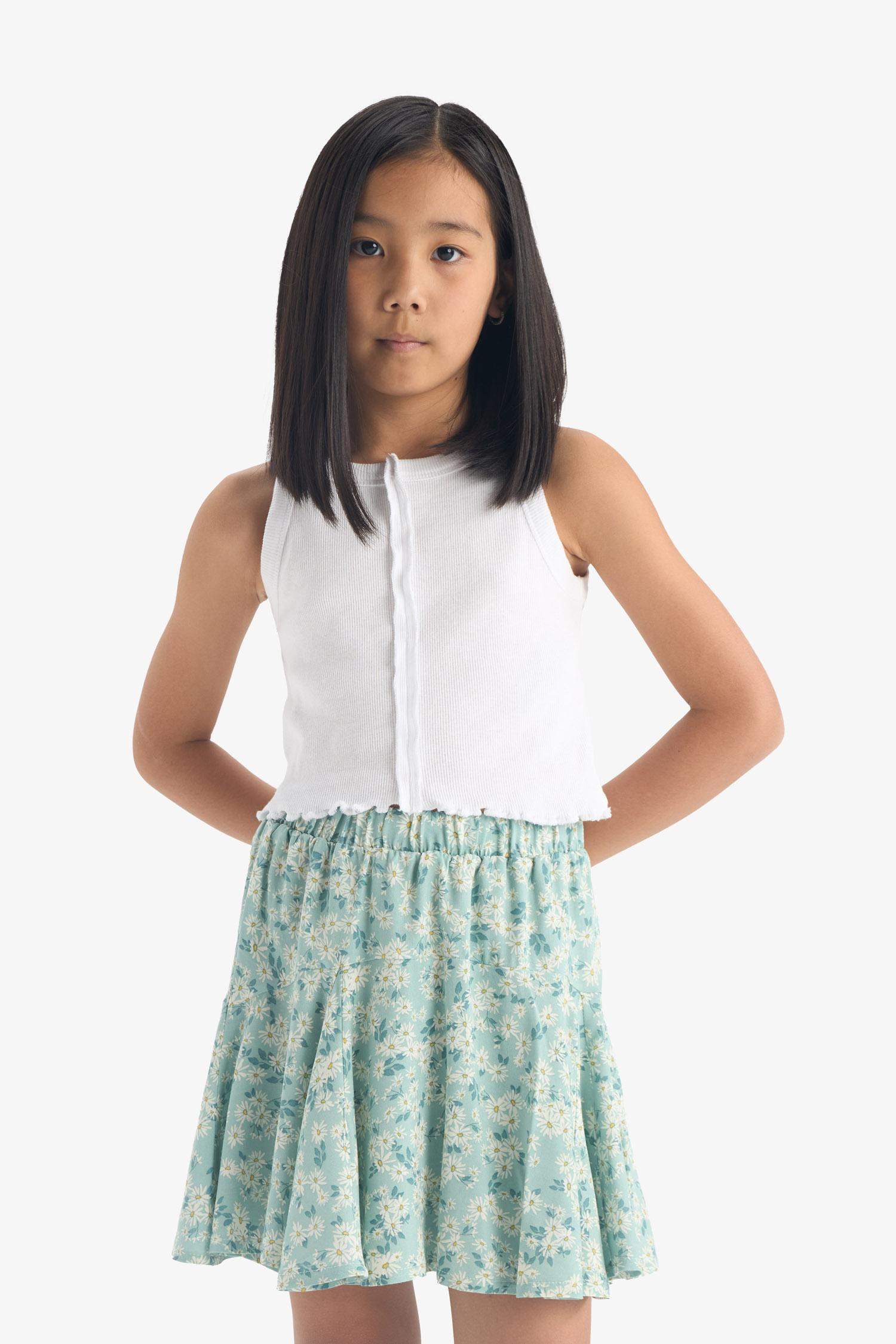 Kız Çocuk Desenli Beli Lastikli Viskon Etek