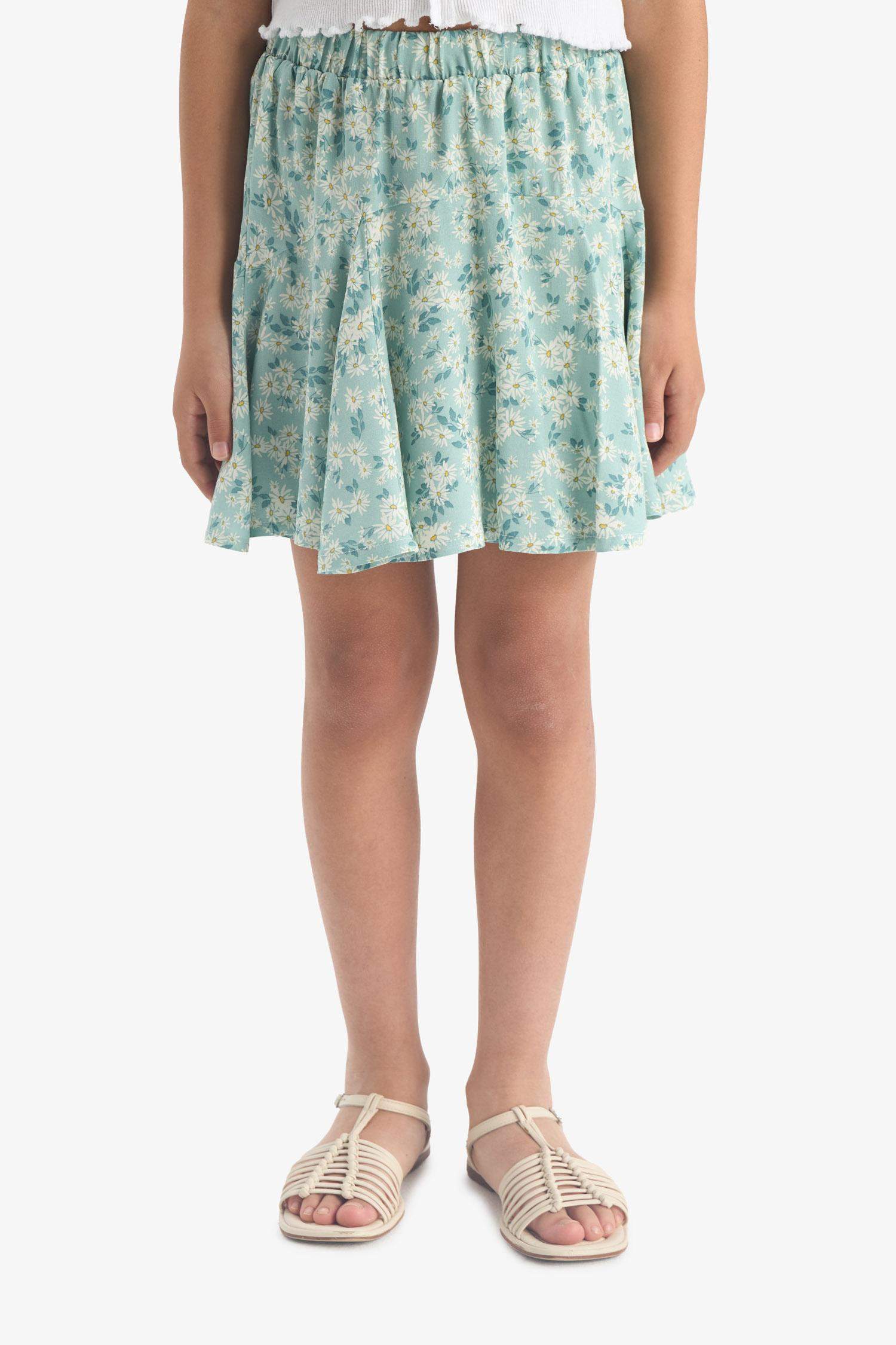 Kız Çocuk Desenli Beli Lastikli Viskon Etek